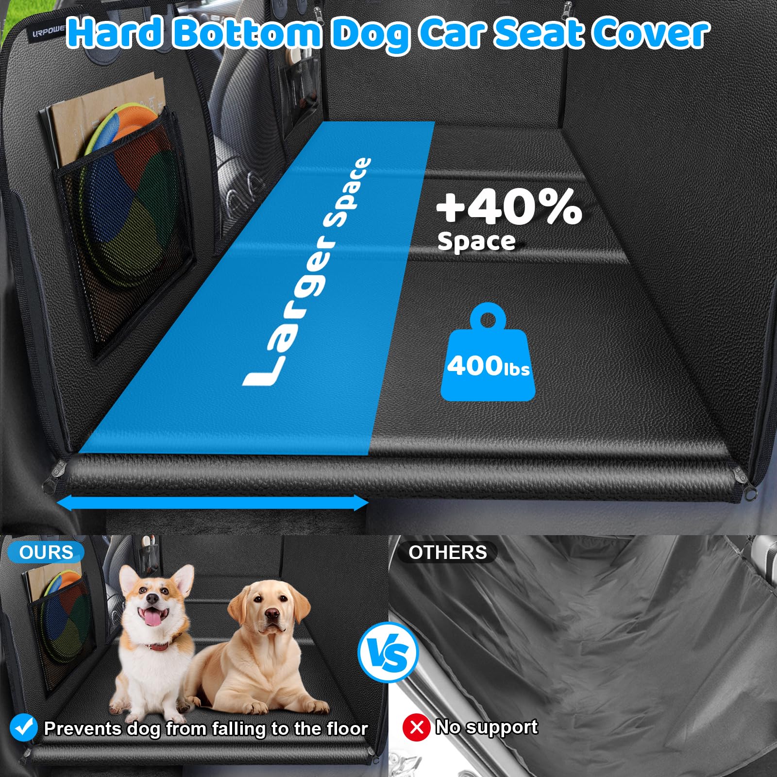 Urpower Pu Leather Back Seat Extender For Dogs - Hard Bottom Dog Car Seat Cover Holds 400 Lbs, Anti-Scratch & Waterproof Dog Ham