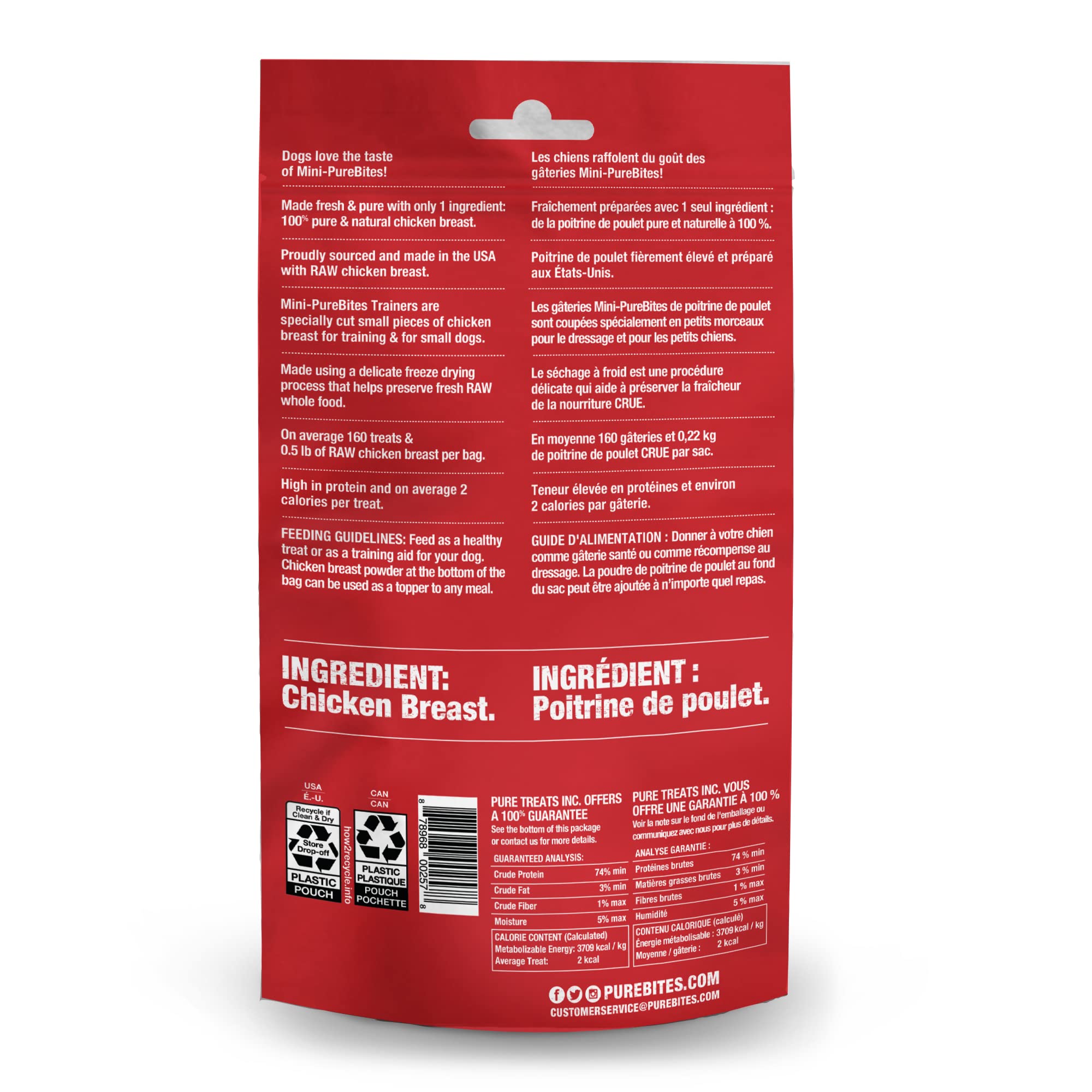 PureBites Mini Chicken Freeze Dried Dog Treats, 1 Ingredient, Made in USA, 2.1oz
