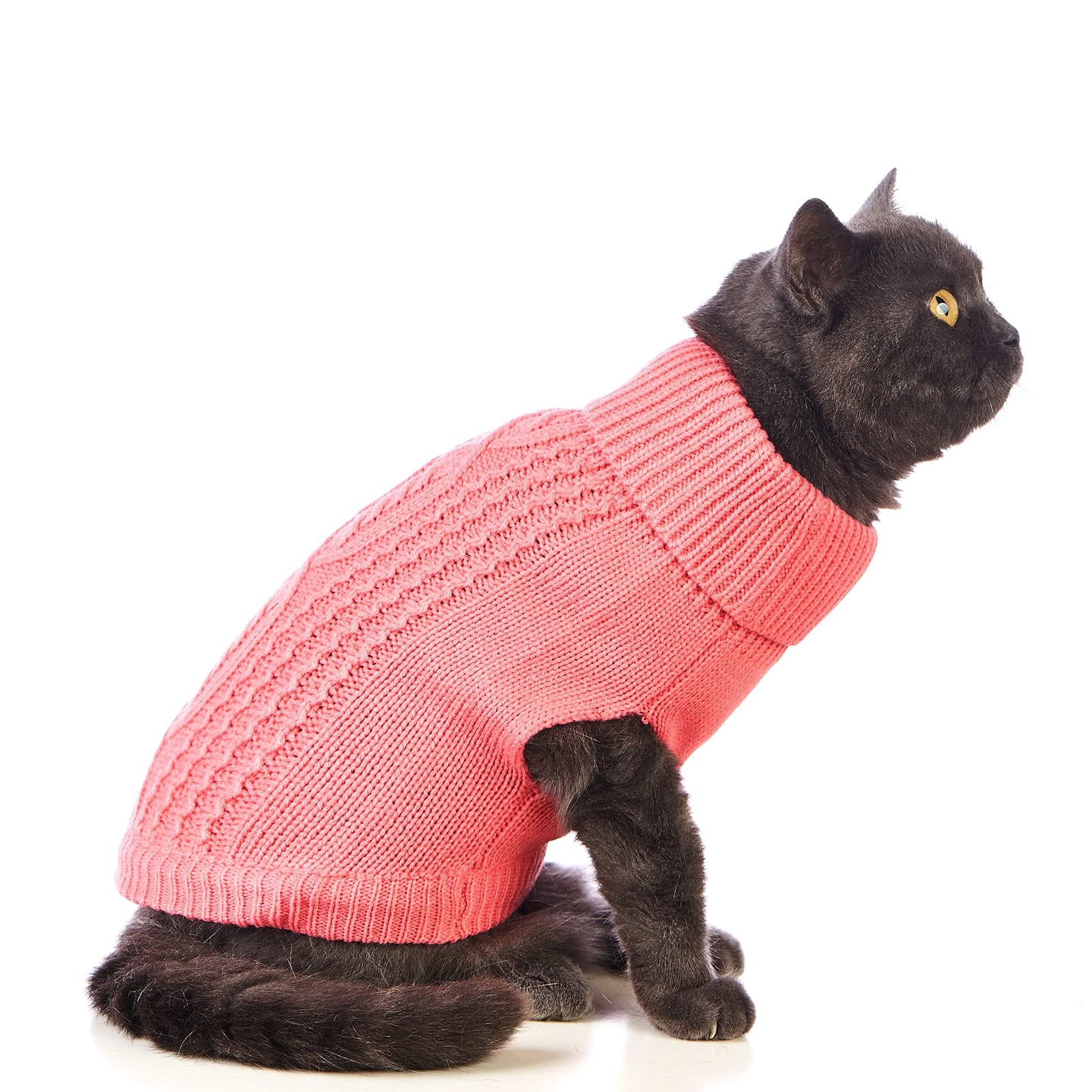 Jnancun Cat Sweater Turtleneck Knitted Sleeveless Cat Clothes Warm Winter Kitten Clothes Outfits For Cats Or Small Dogs In Cold Season (Large, Pink)