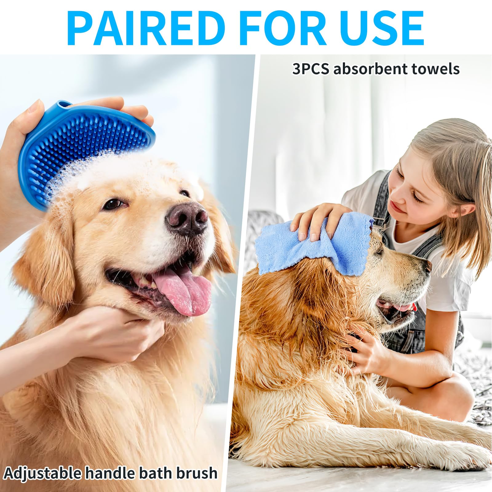 Dog Paw Cleaner For Dogs, (With 3Pcs Absorbent Towels & Adjustable Bath Brush) Dog Paw Washer, Pet Foot Cleaner (Blue, Medium)