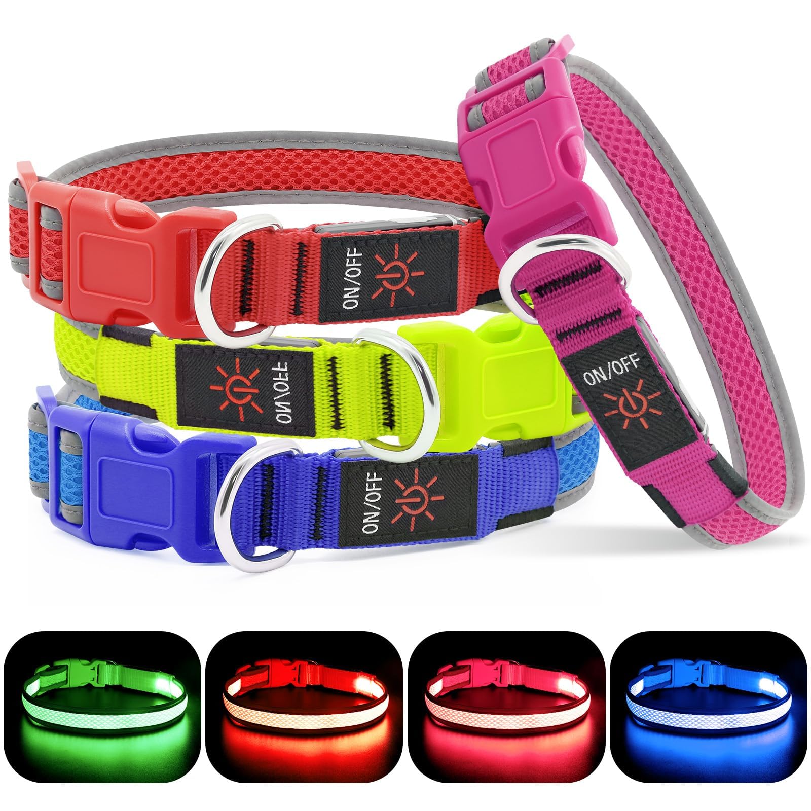 Yfbrite Light Up Dog Collar, Rechargeable Led Dog Collar, Flashing Dog Collar, Adjustable Reflective Dog Collar Safety Glowing At Night (Pink, Large)