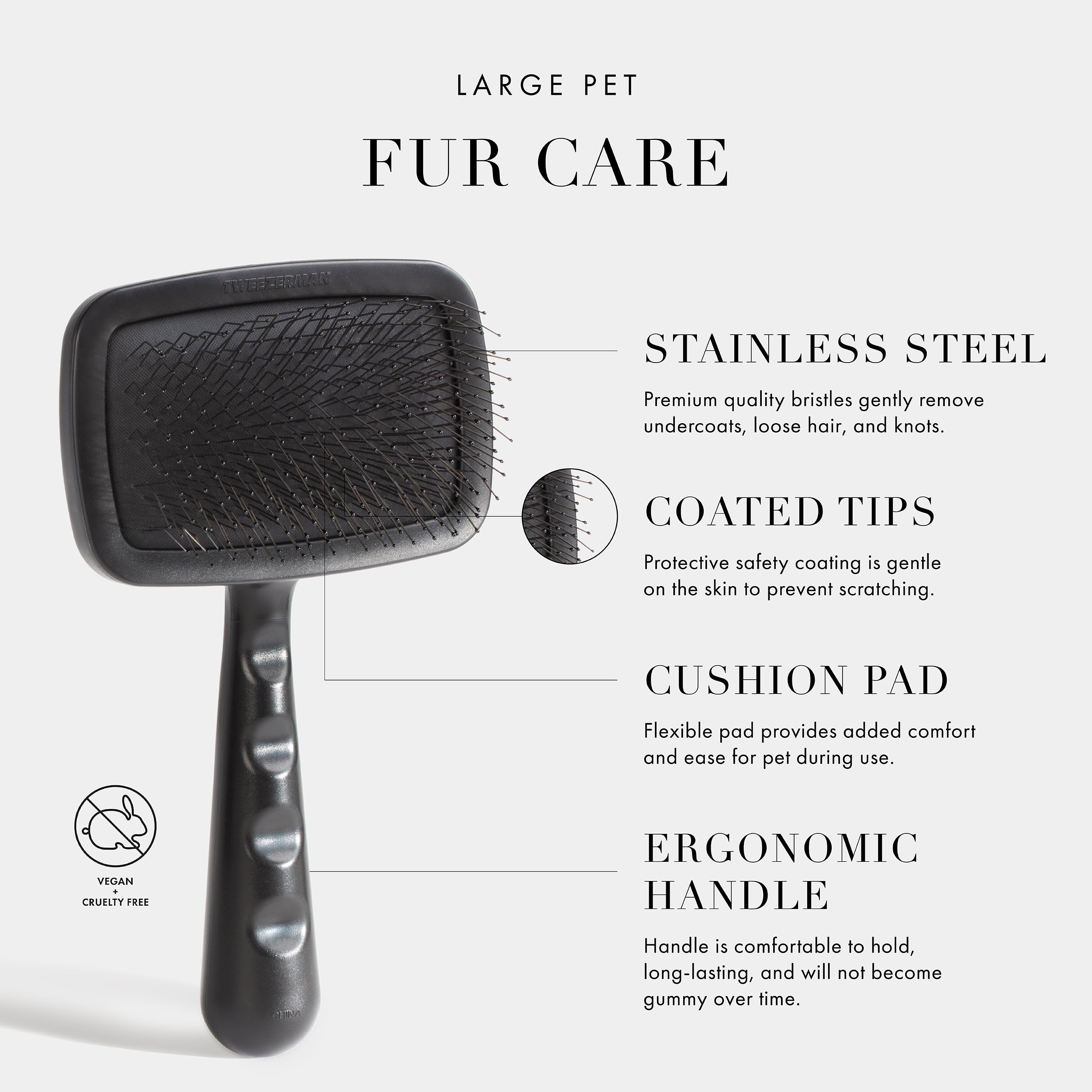 Tweezerman Dog And Cat Slicker Brush For Large Pets, Grooming Brush With Coated Bristles To Prevent Scratching And Ergonomic Han