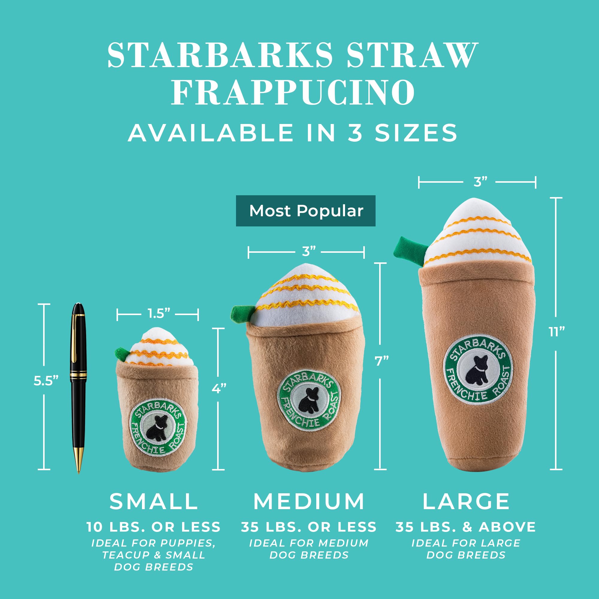 Haute Diggity Dog Starbarks Frappawcino, Plush Designer Dog Toys With Interactive Squeaker, Stimulating Pet Enrichment, Machine-Washable & Safe Materials For All Breeds, Size Medium