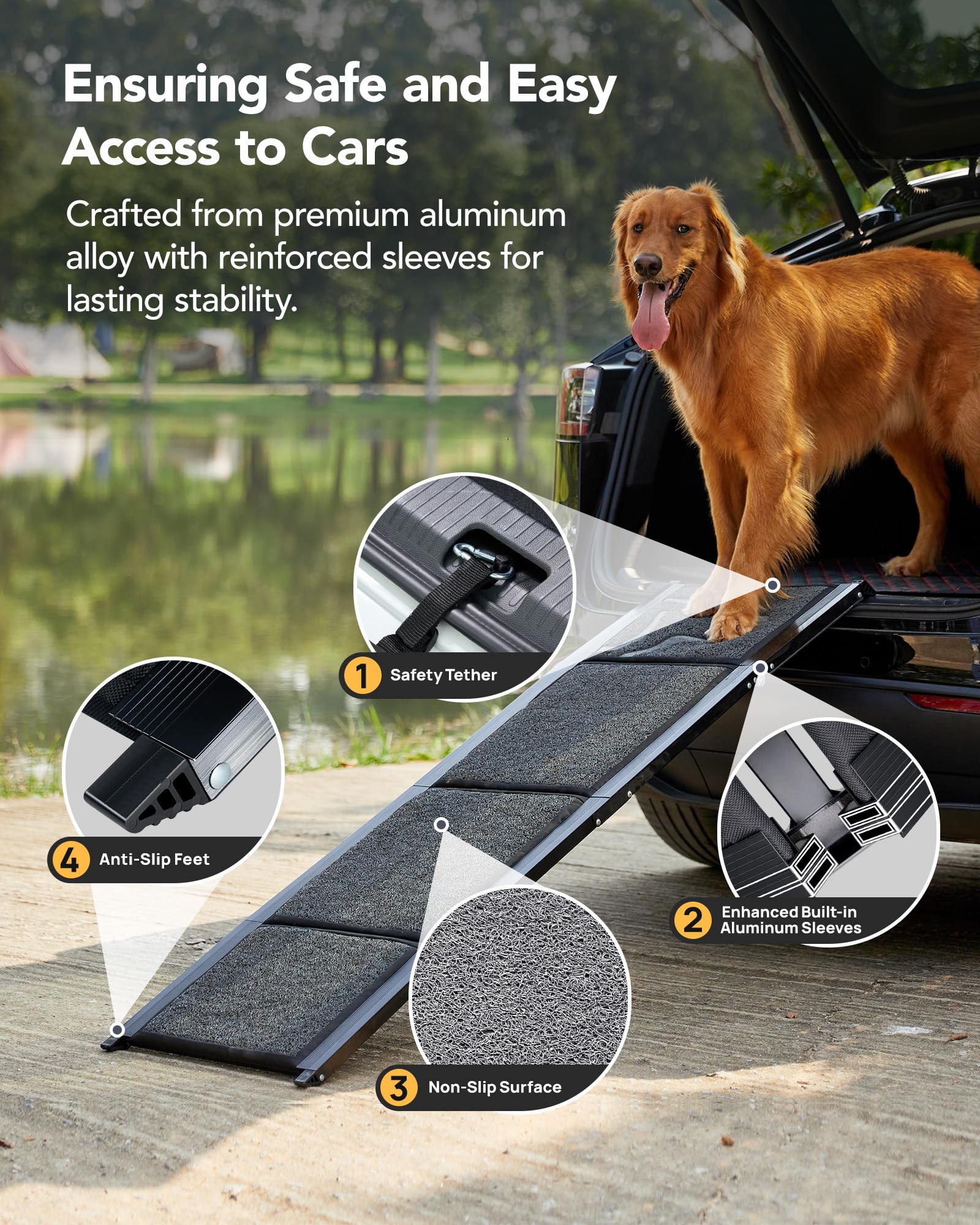 PetThem Upgraded Dog Ramp for Car 71'' X-Long & 19.7'' Wider Folding Pet Ramp Dog Ramps for Large Dogs with Non-Slip Rug Surface