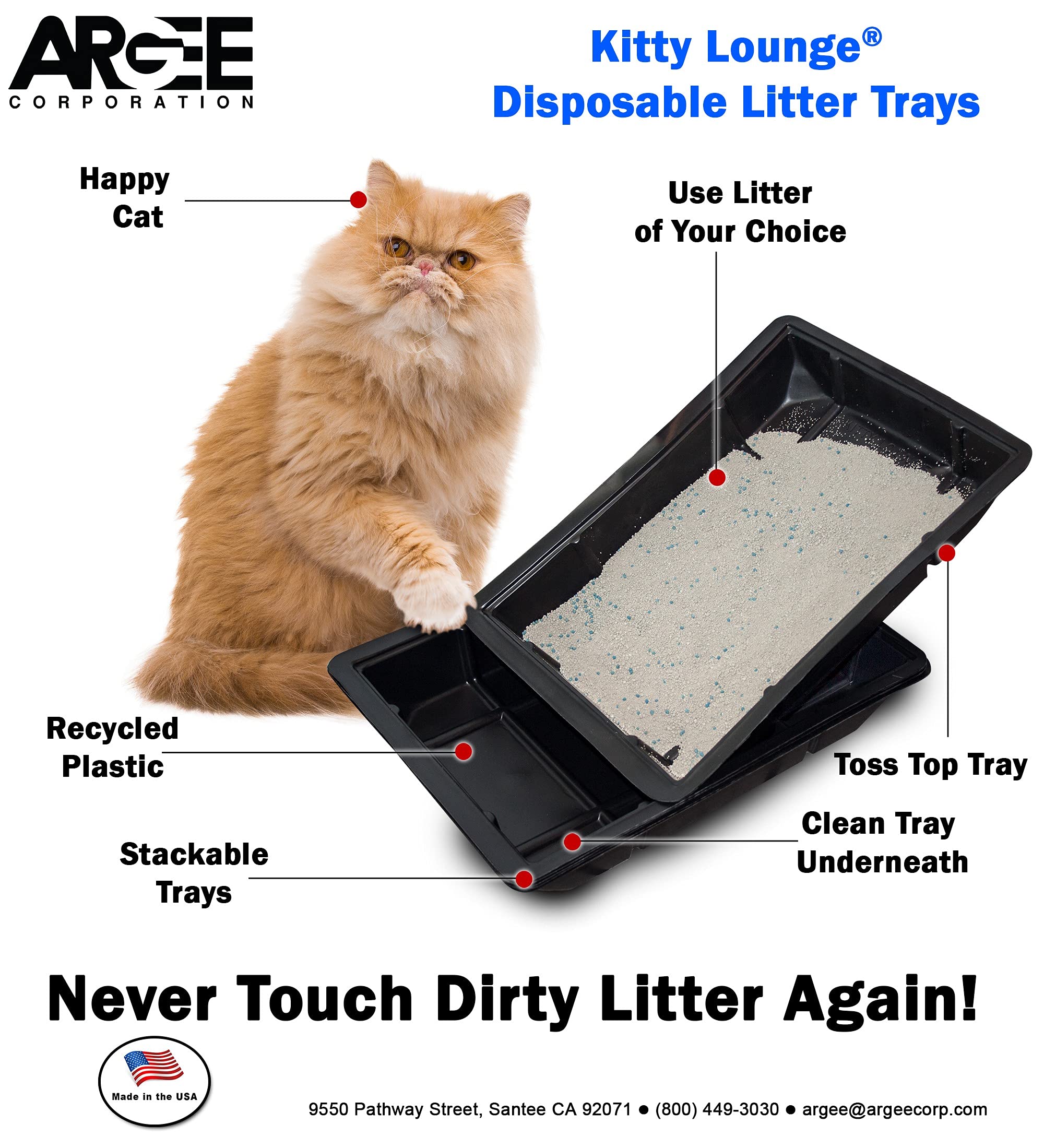 Kitty Lounge Disposable Litter Tray, Black, 100-Pack- Argee Rg606/100