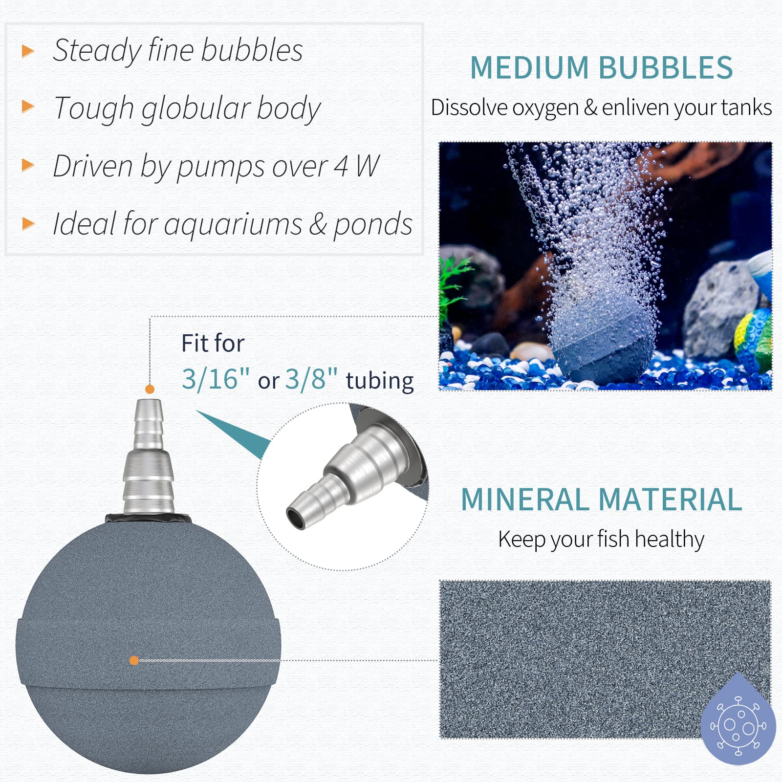 Pawfly Aquarium Air Stone Ball 2 Inch, Airstones For Aquarium Fish Tank Bucket Hydroponics Pond And Dwc Reservoir, 4 Pack