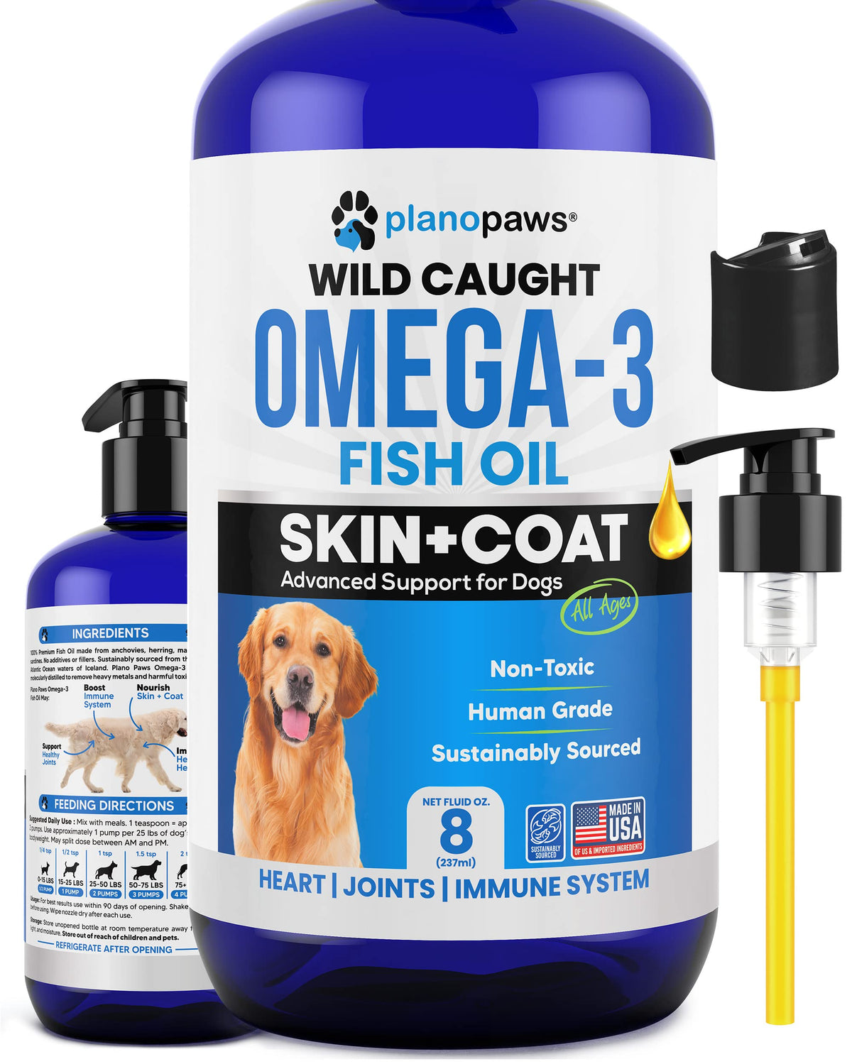 Omega 3 Fish Oil For Dogs - Better Than Salmon Oil - Dog Fish Oil Supplement To Reduce Shedding & Itching - Supports Joints, Brain, And Heart Health - Skin And Coat Supplement - Liquid Fish Oil