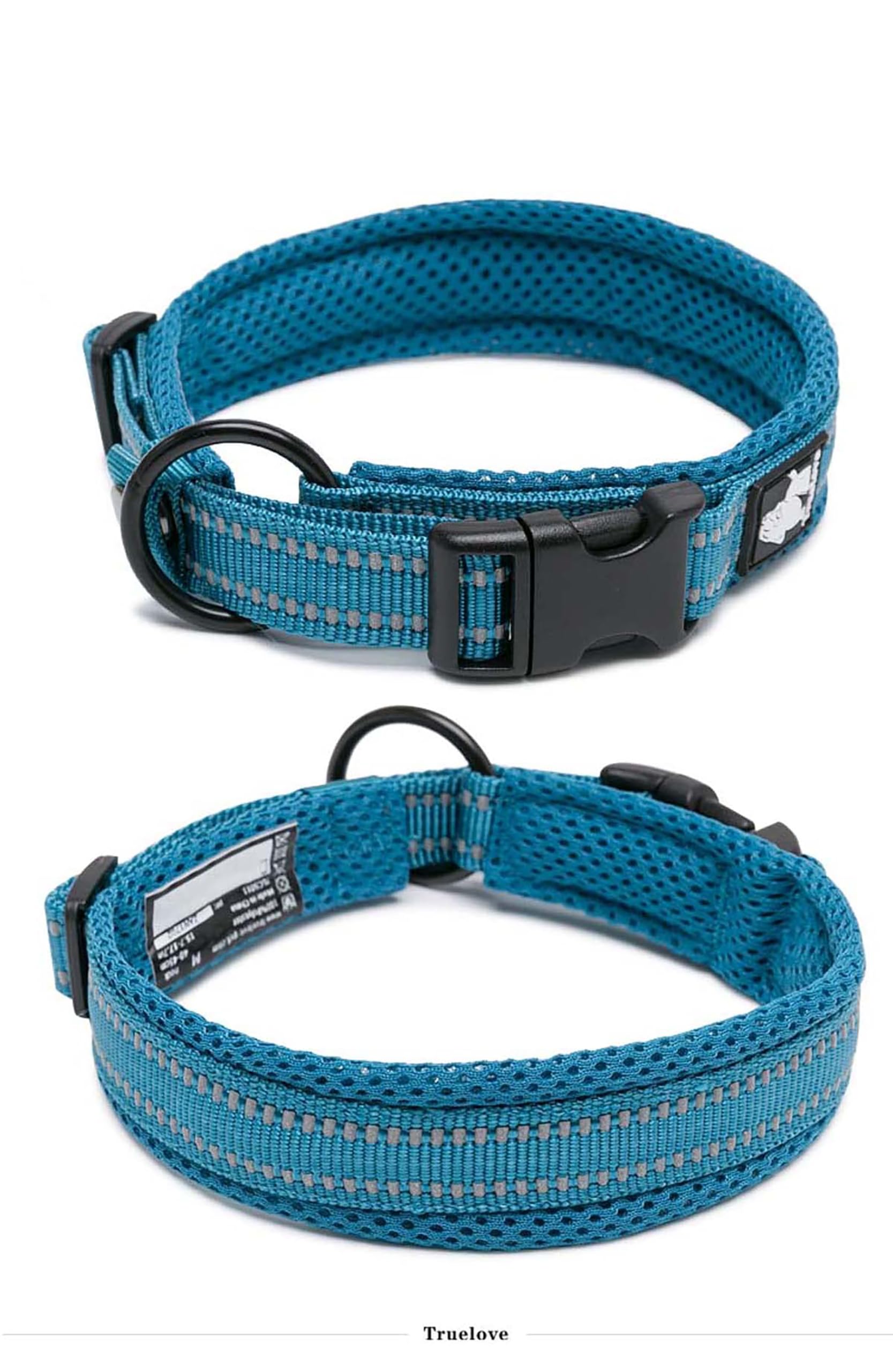 Truelove Dog Collar Reflective Premium Duraflex Buckle,High Grade Nylon Webbing No Choke Basic Collars Tlc5011(Blue,Xl)