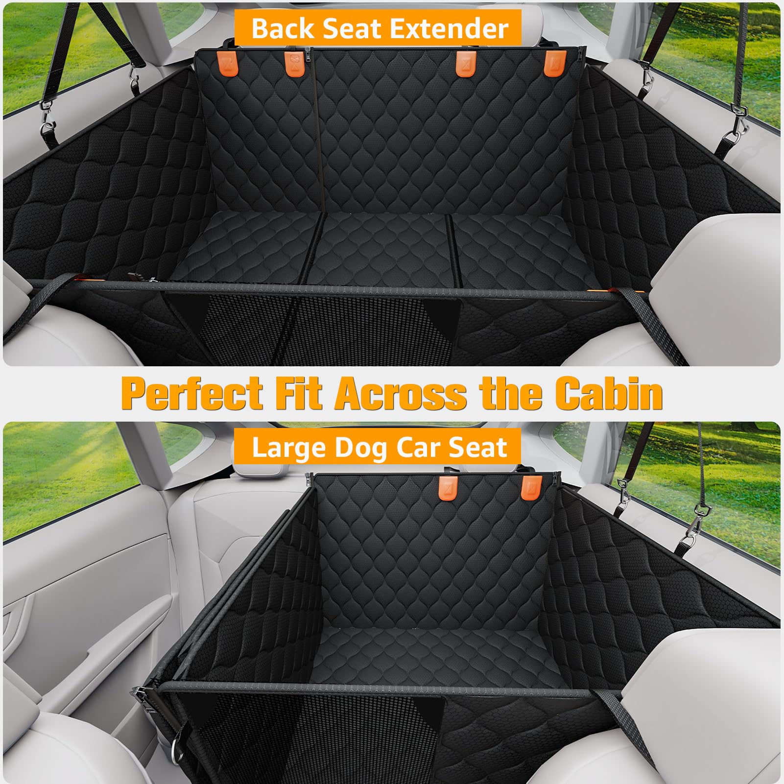 Peticon Convertible Back Seat Extender For Dogs, Dog Car Seat Cover Hard Bottom Holds 400 Lbs, Waterproof Dog Hammock Backseat P