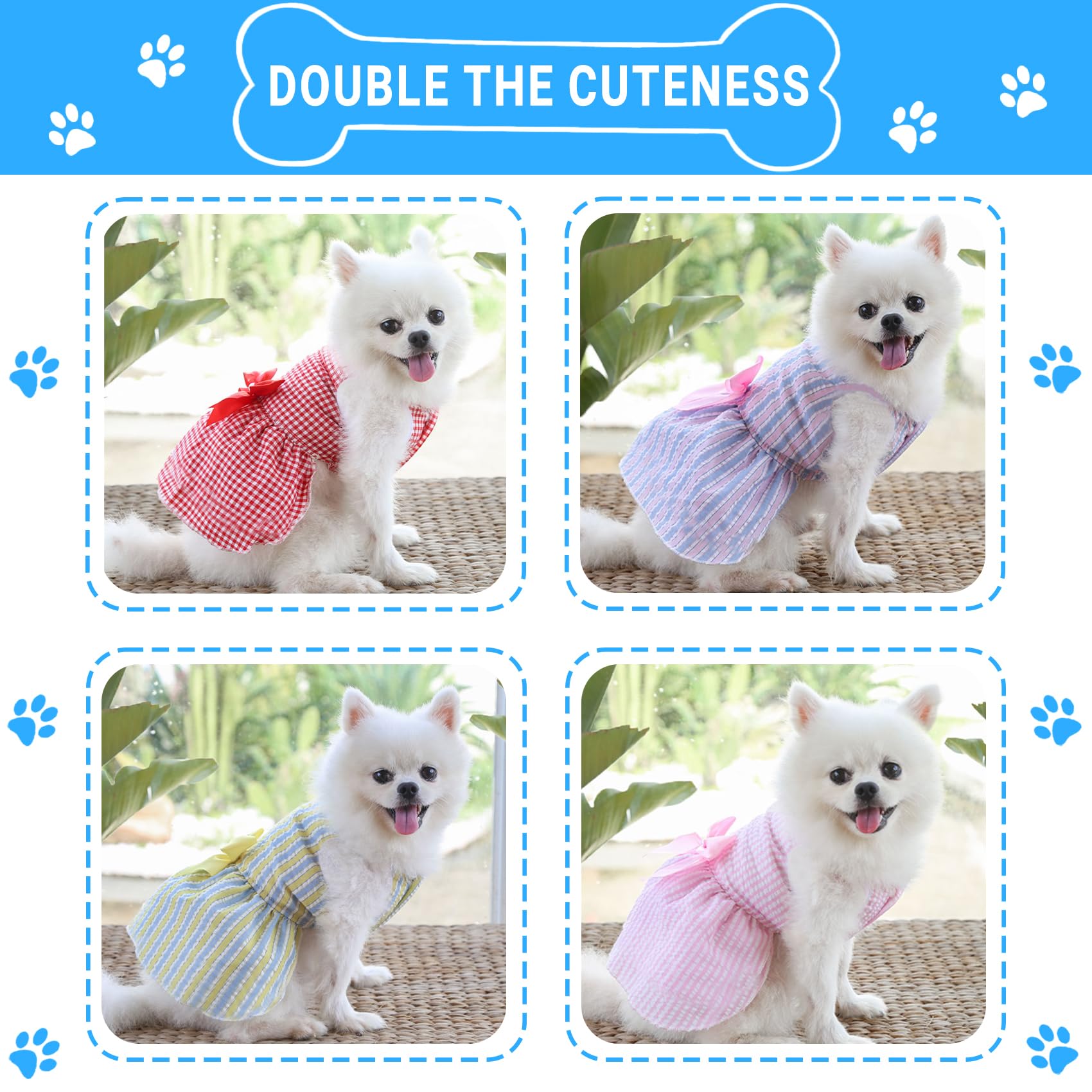 Tapbull Dog Dresses, Fashionable Pet Dog Clothes, Cute Cat Birthday Dress Outfit (Blue/Red/Pink/Pink-Blue/Yellow-Blue 5-Pack), L