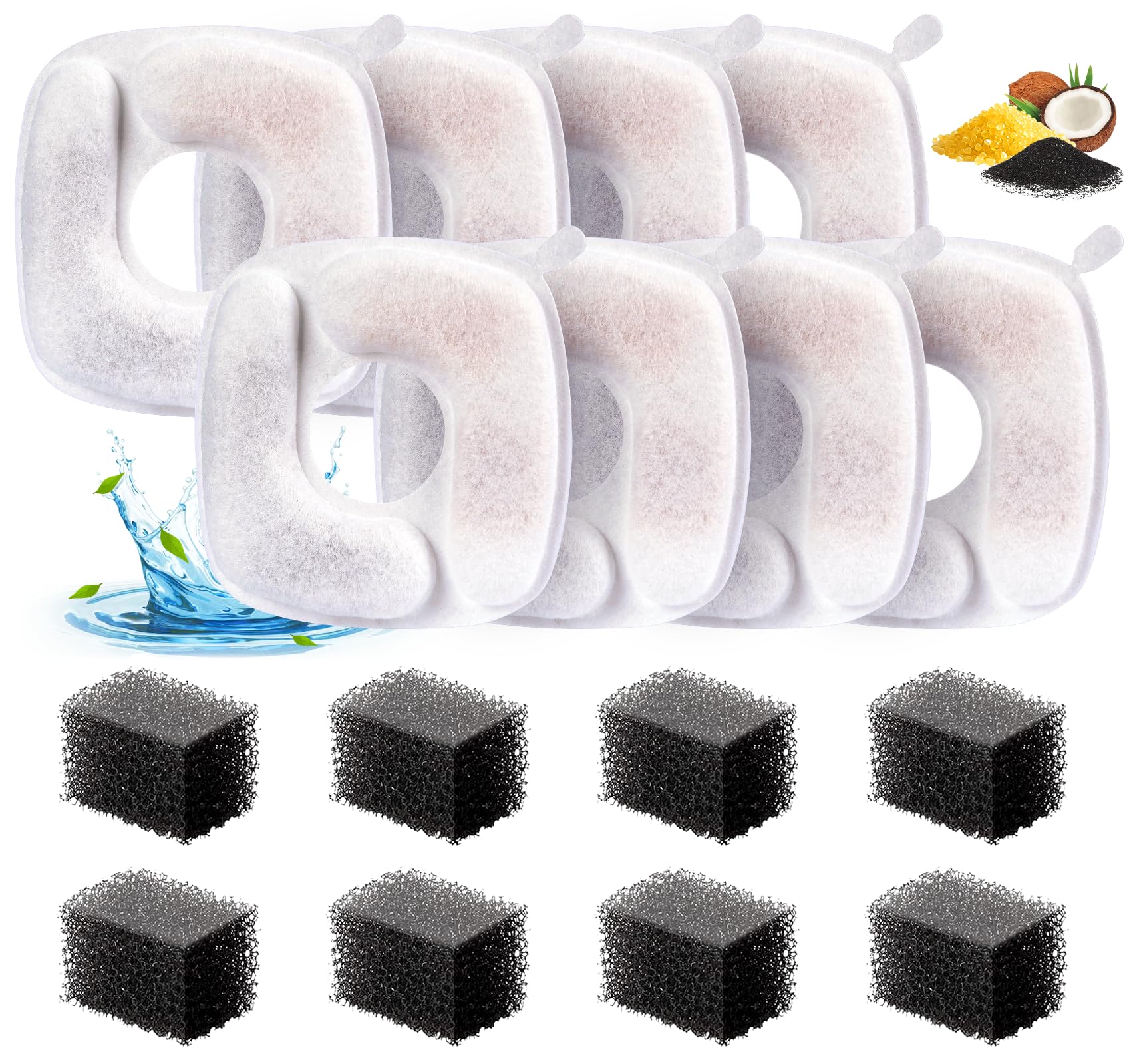 Lemonfiltermonfilter Cat Water Fountain Filters, 8 Pack Replacement Filters & 8 Pre-Filter Sponges Compatible With 67Oz, 95Oz (2