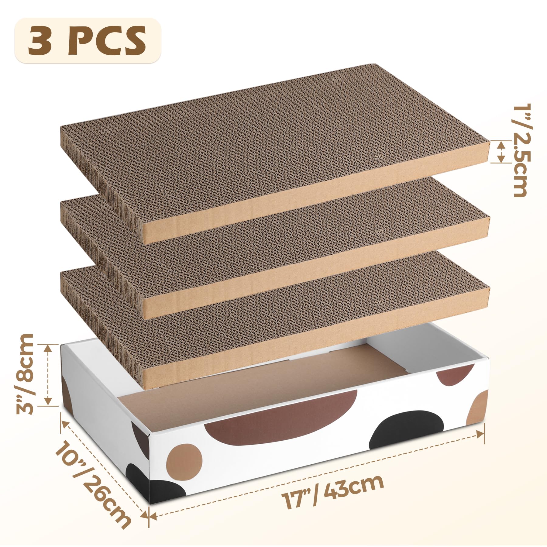 Comsaf Cat Scratcher Carboard Refill Box With 3 Pieces 17'X10' Board, Kitty Cat Scratching Pad Recycle Corrugate Scratcher Cat Scratch Lounge Long Lasting Reversable