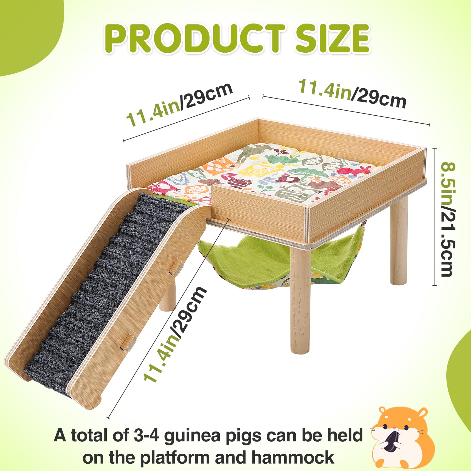 Guinea Pigs Hammock With Platform, Safe Wooden Guinea Pig Hideout With Stairs, Durable Small Pet Bed For Piggies Chinchilla Rat