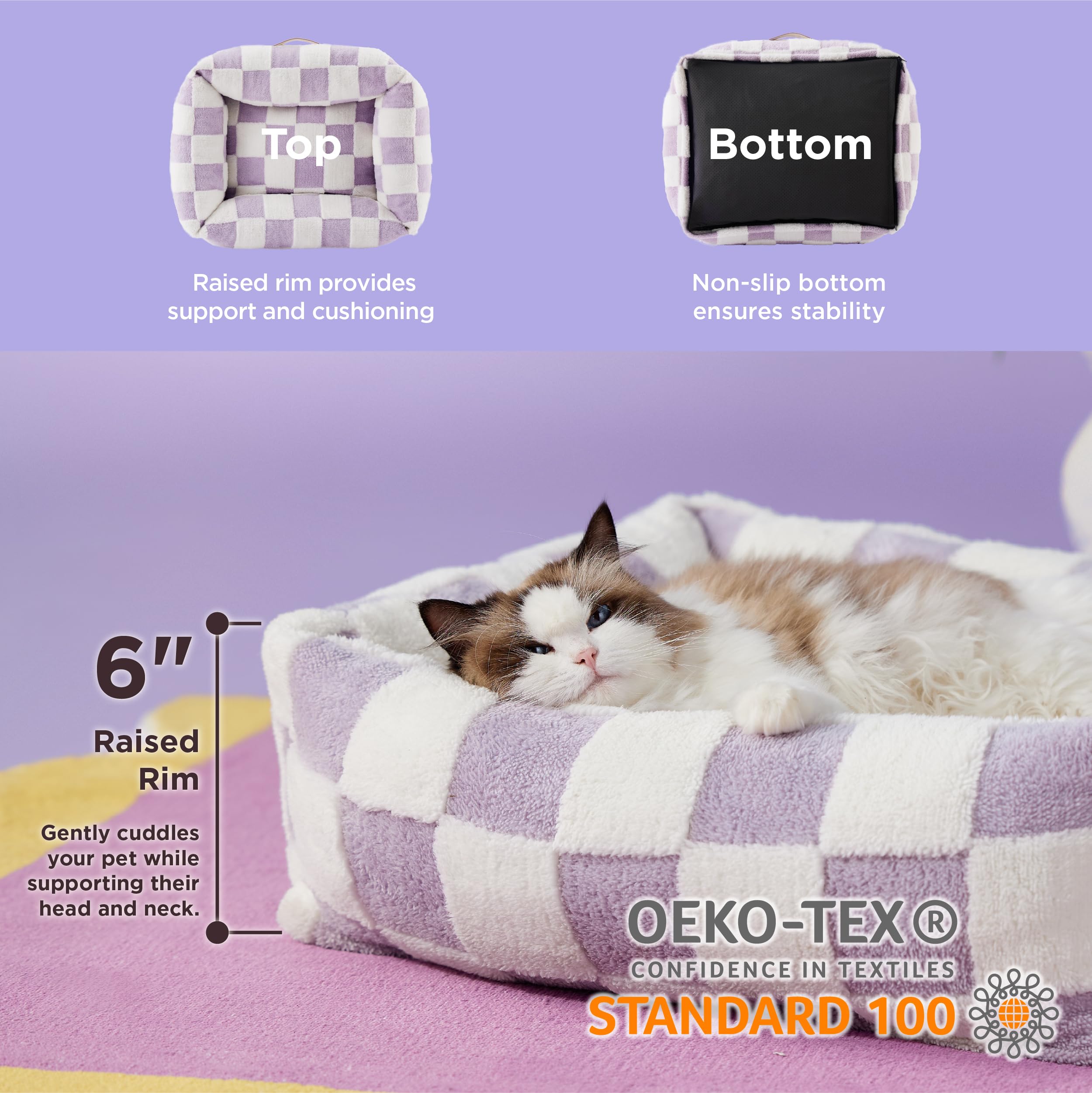 Lesure Cute Dog Bed For Small Dogs & Cats- Washable Puppy Beds,Cozy Rectangle Orthopedic Pet Sofa With Jacquard Shaggy Plush & A