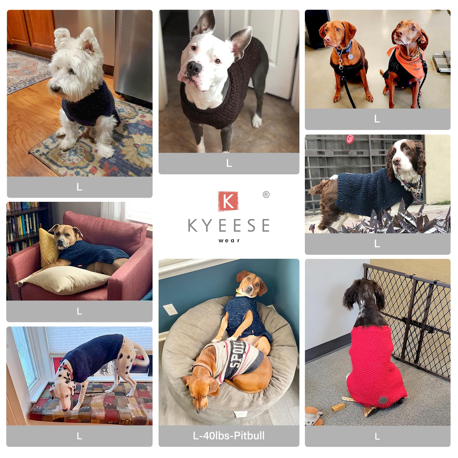 Kyeese Warm Dog Sweater - Comfortable Dog Coat With Leash Hole, Dark Red, L