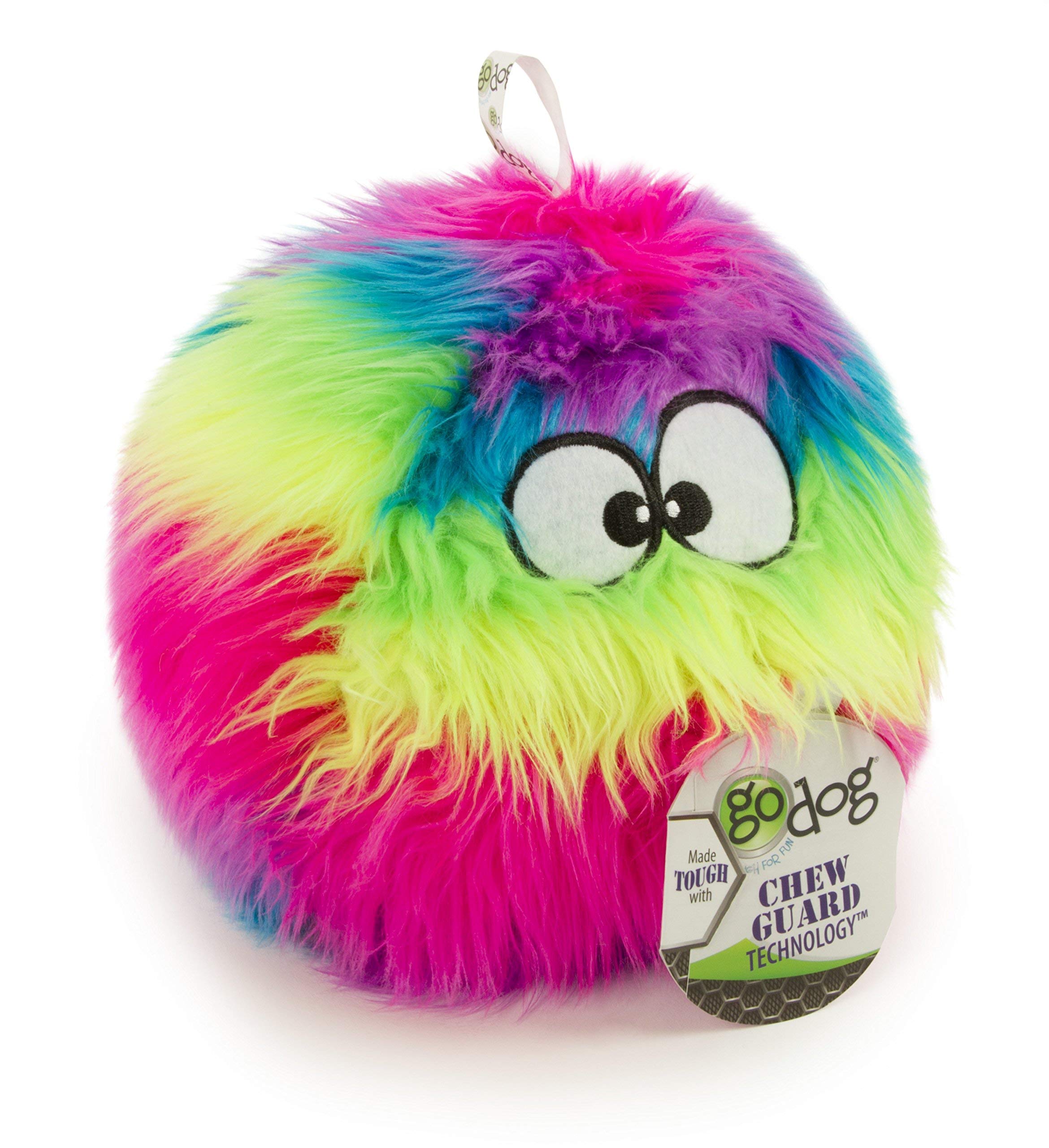 Godog Furballz Squeaky Plush Ball Dog Toy, Chew Guard Technology - Rainbow, Large