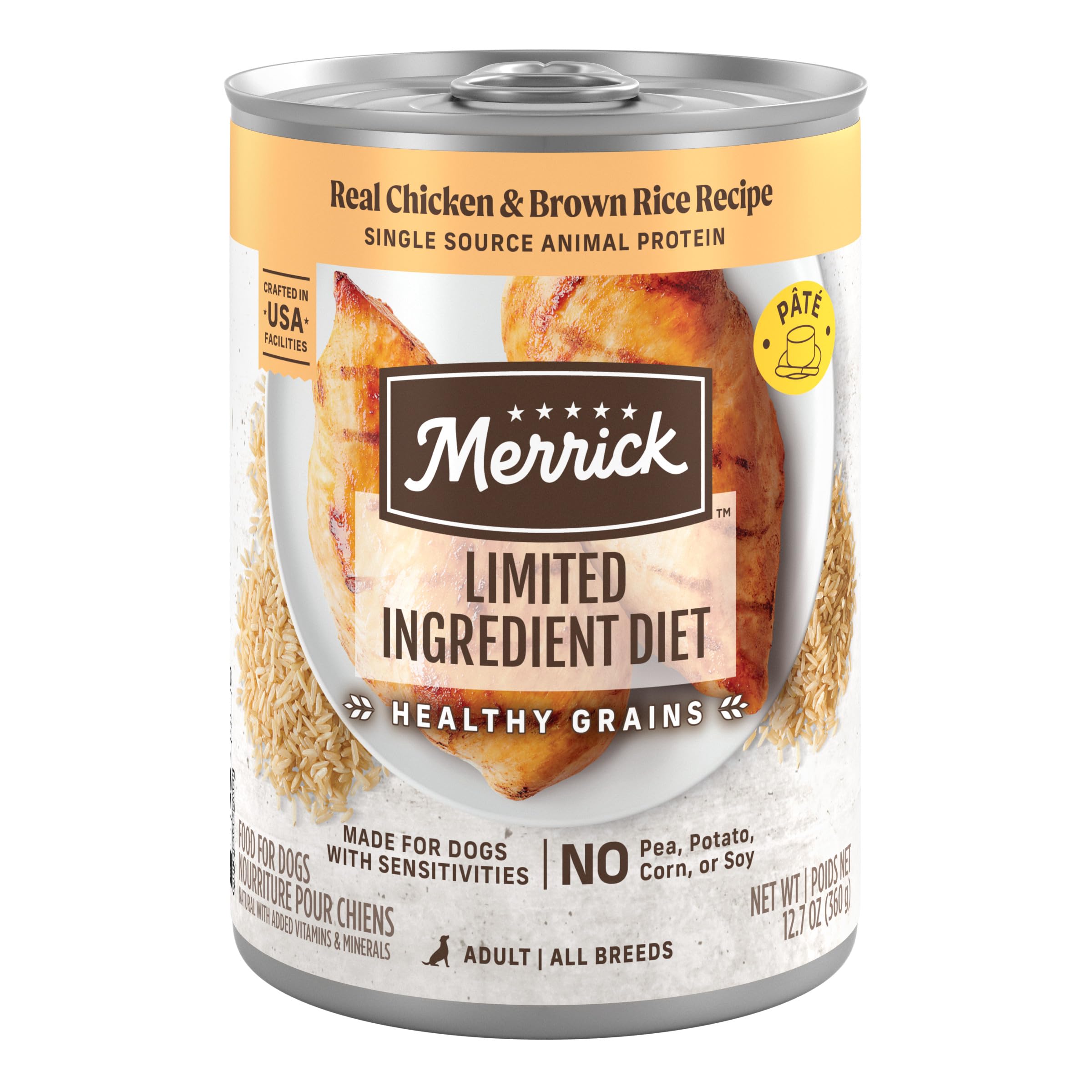Merrick Limited Ingredient Diet Premium With Healthy Grains Natural Canned Wet Dog Food Chicken And Brown Rice - (Pack of 12) 12