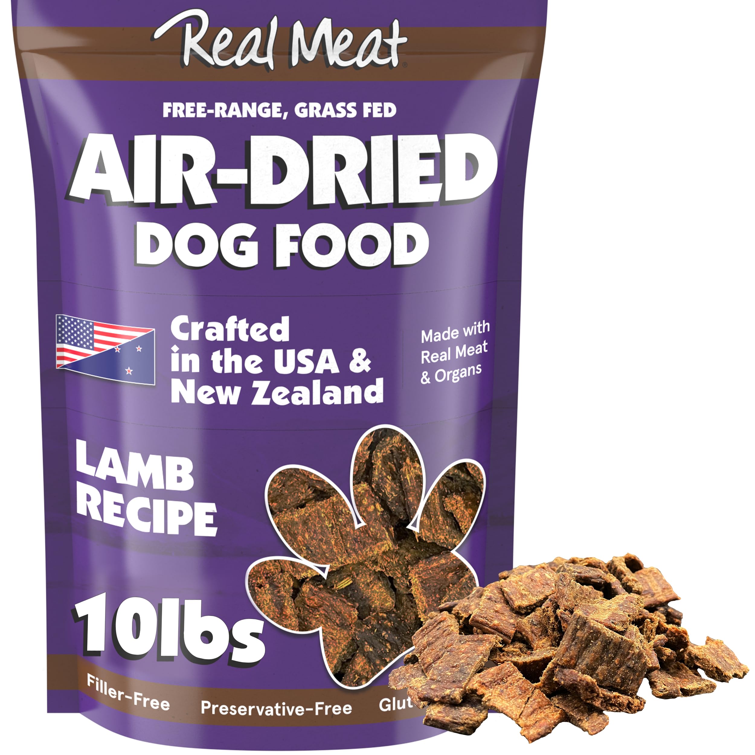 Real Meat Air Dried Dog Food w/ Real Lamb - 10lb Bag of USA-Crafted Grain-Free Real Meat Dog Food Sourced from Hormone-Free, Gra