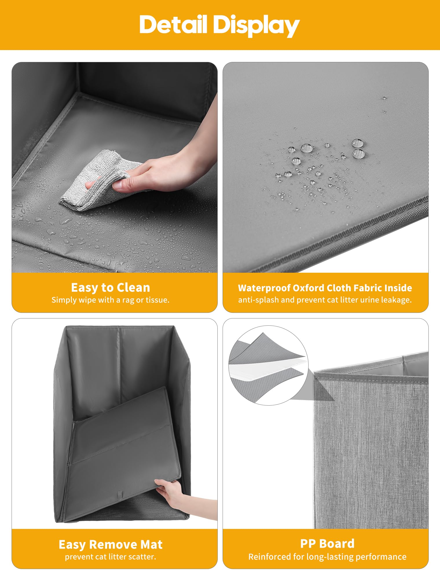 Coorganisers Waterproof Cat Litter Box Enclosure Splash Guard With Removable Mat, Cat Box Enclosure With 2 Hooks For Scoop, Anti