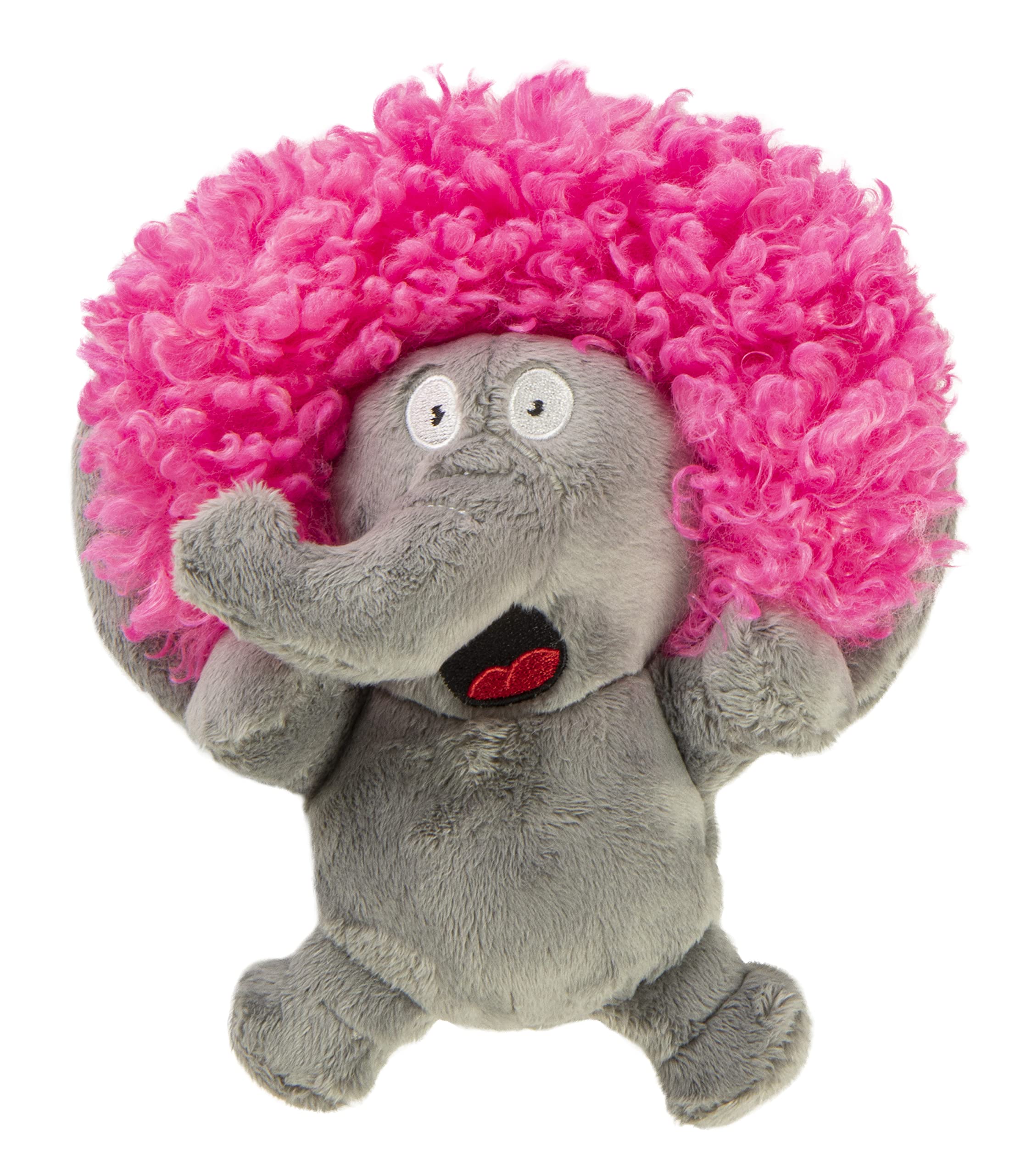 Godog Crazy Hairs Elephant Silent Squeak Plush Dog Toy, Chew Guard Technology - Gray, Small