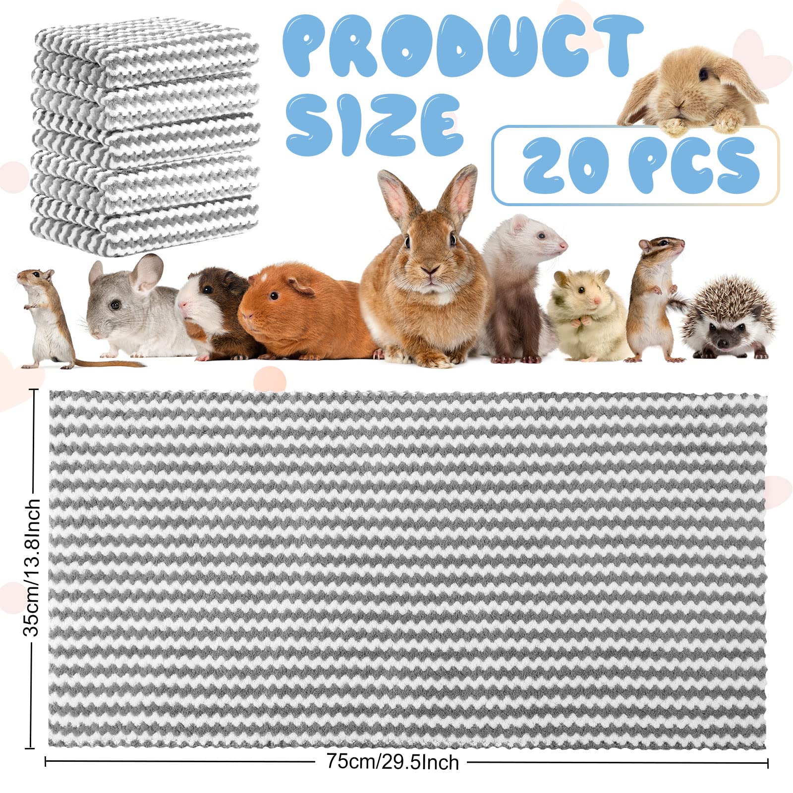 Moukeren 20Pcs Guinea Pig Fleece Bedding Blankets Bulk Washable Small Animal Fleece Cage Liners Pet Wash Cloth Sleeping Mat Cove