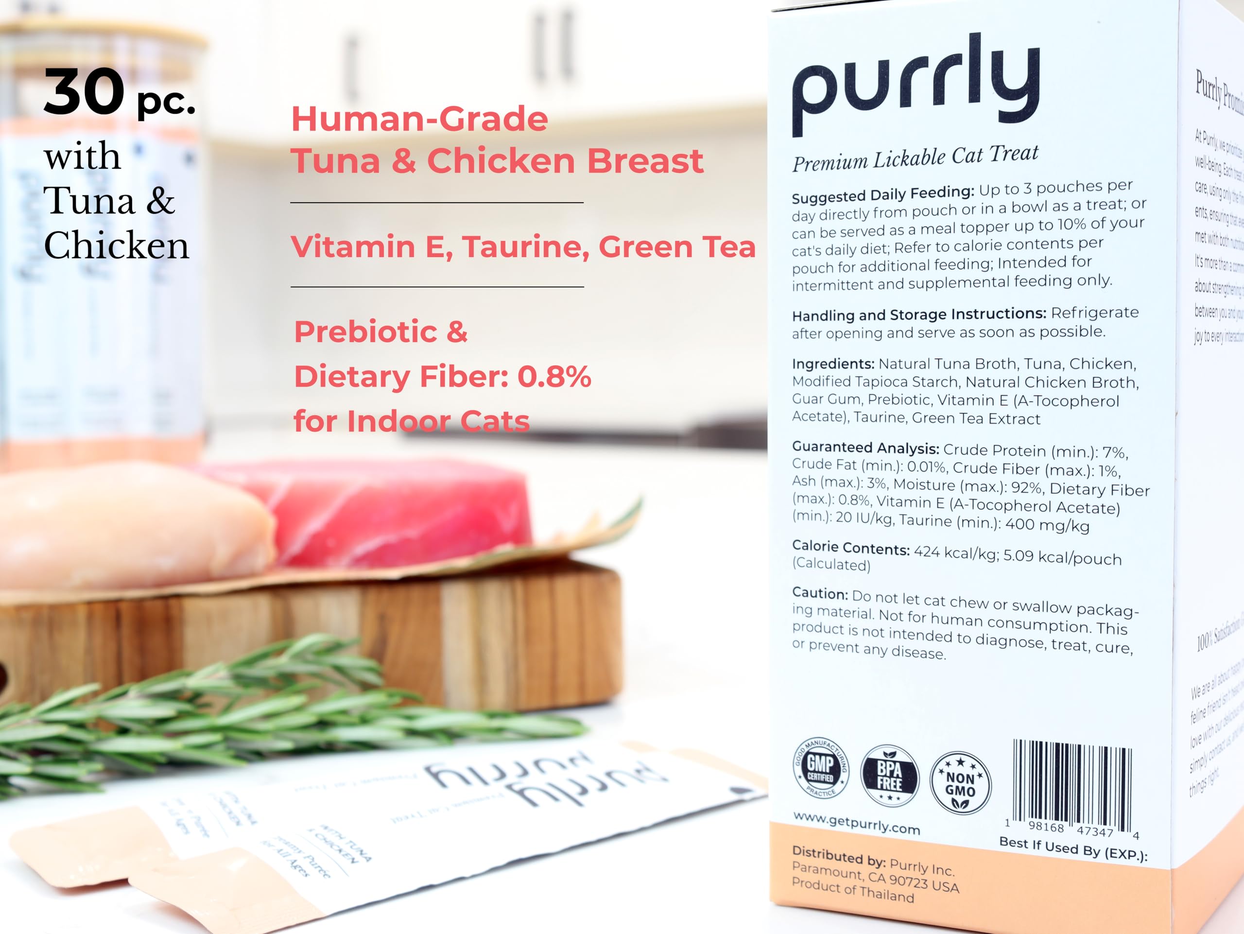 Purrly Healthy Premium Cat Treats Snack Topper Tuna Variety Bundle (90 Count) Lickable Wet Squeezable Hydrating Interactive Seaf