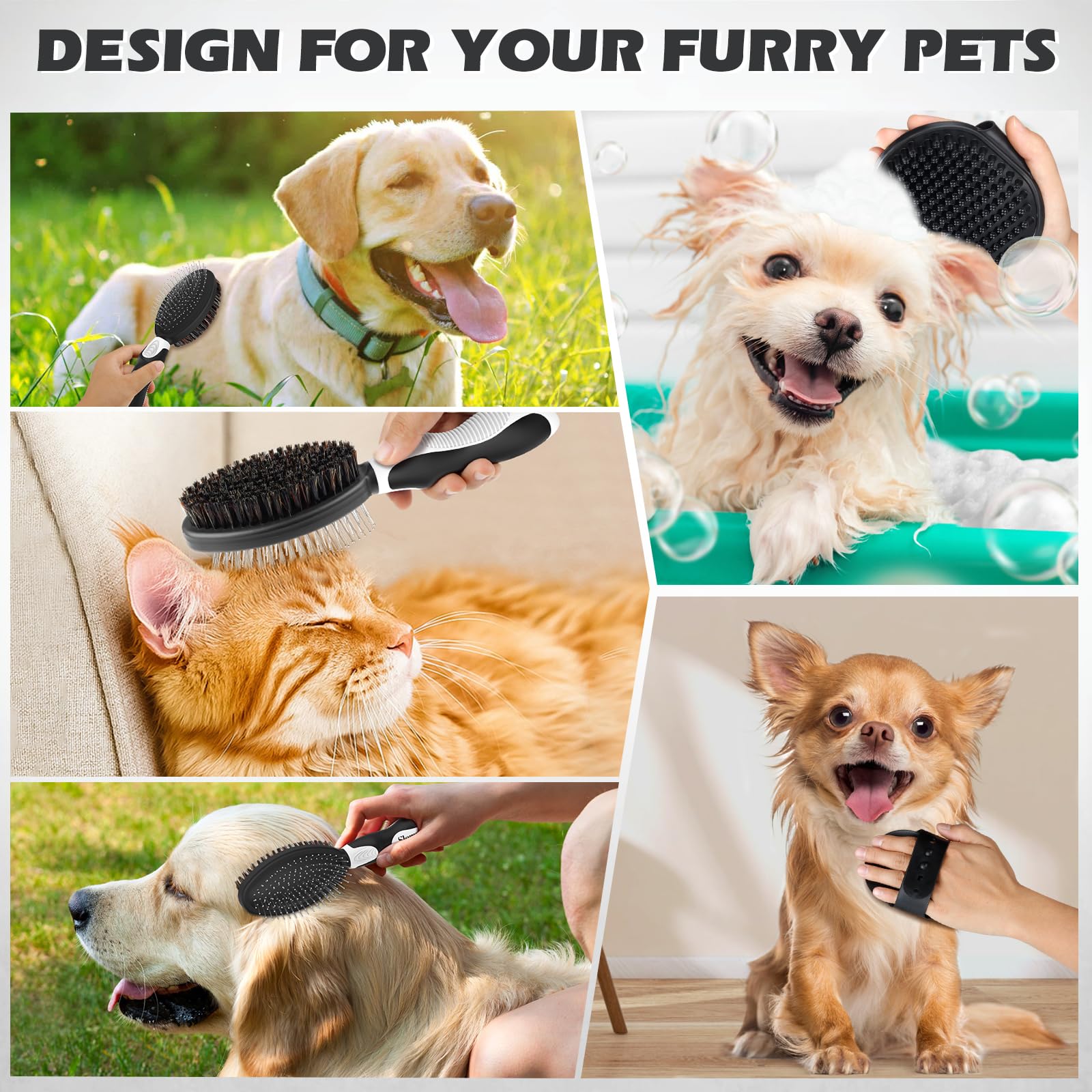 2PCS Dog Grooming Tools - Double-Sided Bath Brush for Shedding and Bathing - Small Animals Brushes, Suitable for Short/Long Hair