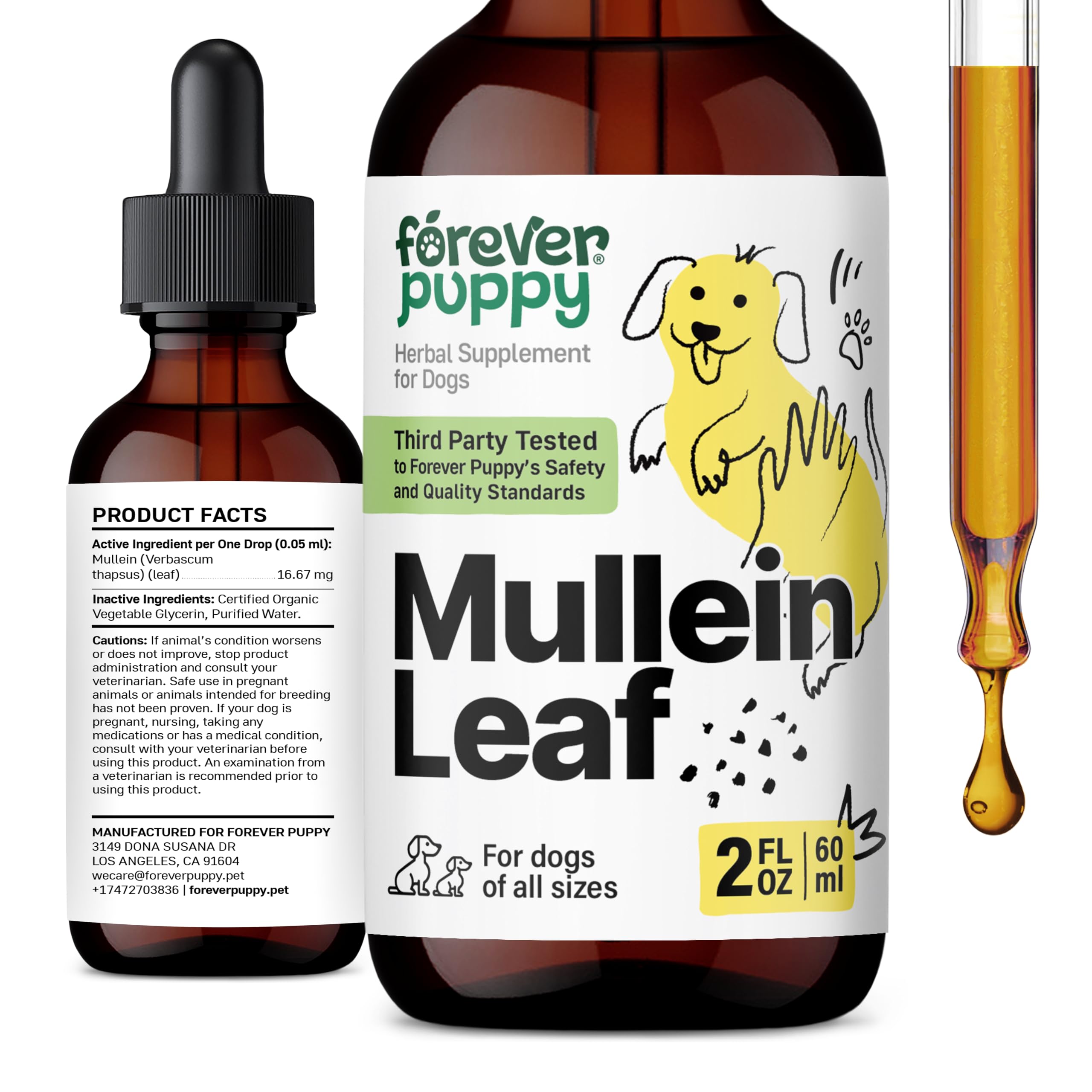Forever Puppy Mullein Tincture for Dogs - Respiratory Health Support - Canine Mullein Drops for Lungs - Dog Food Supplements and