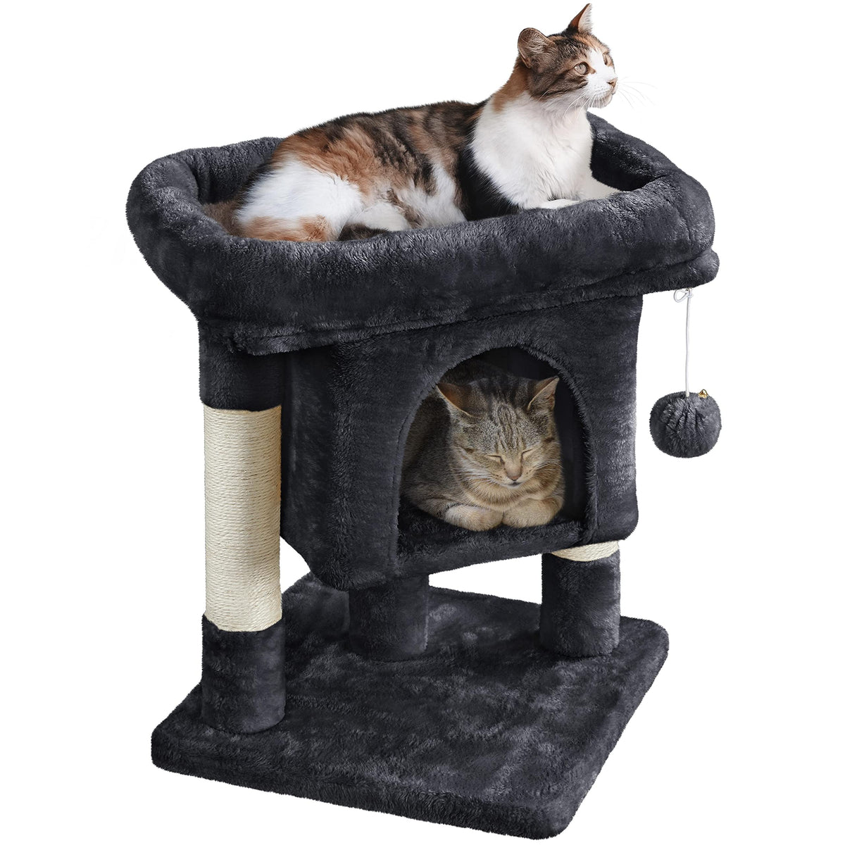 Yaheetech 23.5In Cat Tree Tower, Cat Condo With Sisal-Covered Scratching Posts, Cat House Activity Center Furniture For Kittens, Cats And Pets - Black, 16X16X23.5