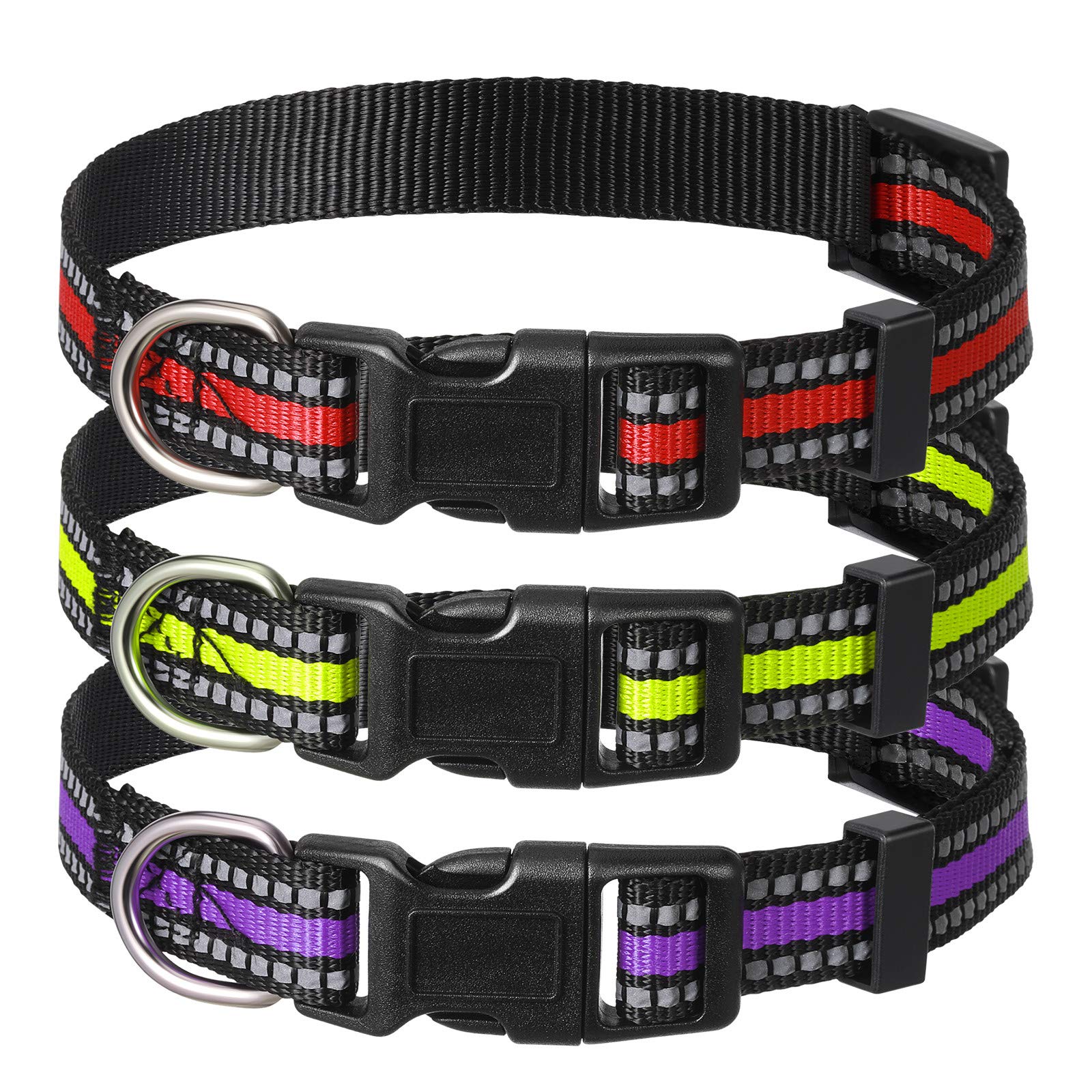 Weewooday 3 Pieces Reflective Dog Collar Nylon Adjustable Quick Release Pet Collars For Dogs(Medium)