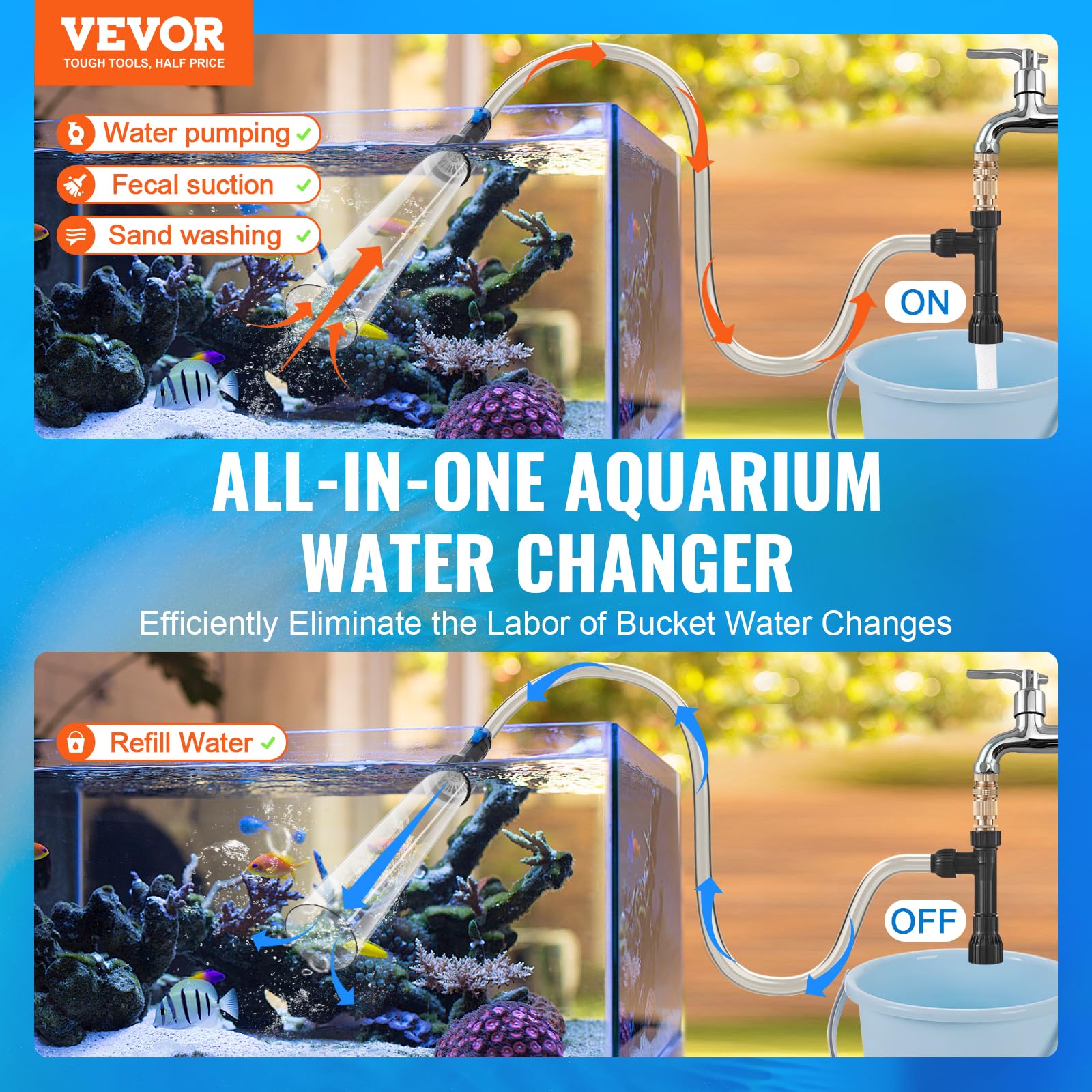 Vevor Aquarium Vacuum Gravel Cleaner, 30Ft Pvc Hose Fish Tank Vacuum Gravel Cleaner, Siphon Fish Tank Cleaner Vacuum, 3 Types Of