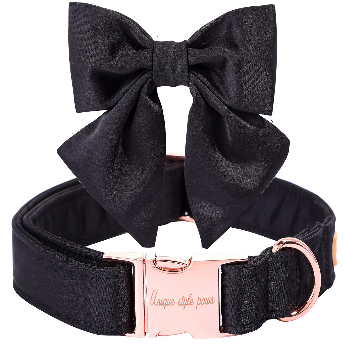 Unique Style Paws Silk Black Color Dog Collar Adjustable Durable Dog Collar With Bow Wedding Bow Tie Dog Collar For X-Large Dogs