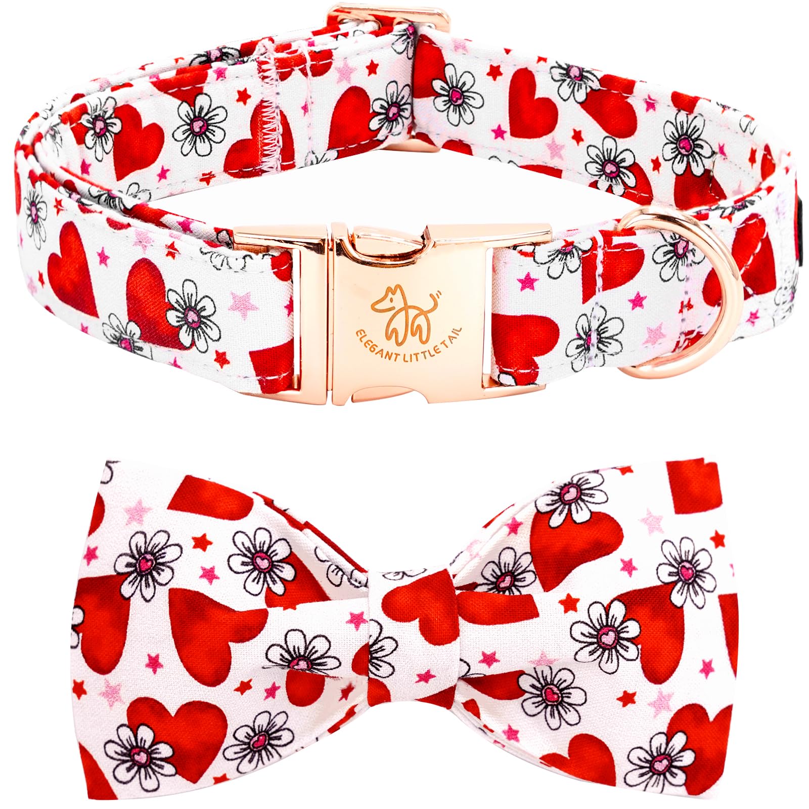 Elegant little tail Valentine's Dog Collar, Cute Pink Heart Dog Collar for Small Dogs, Puppy Collar Female or Male Adjustable Co