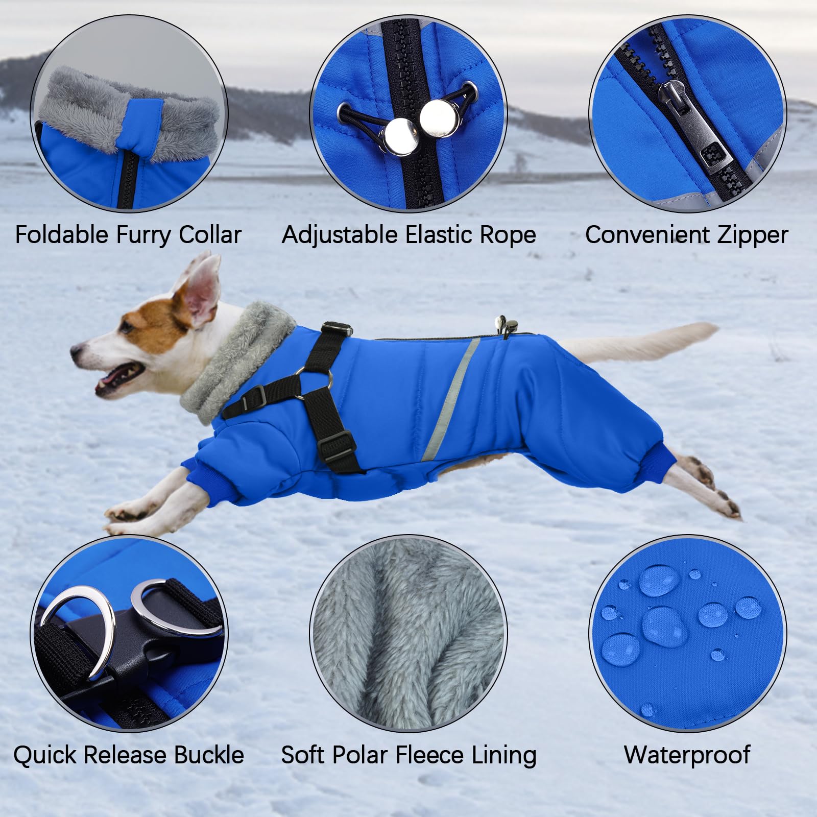 BRKURLEG Black Dog Coat with Harness, Medium Waterproof Winter Jacket for Small Dogs, Reflective and Windproof