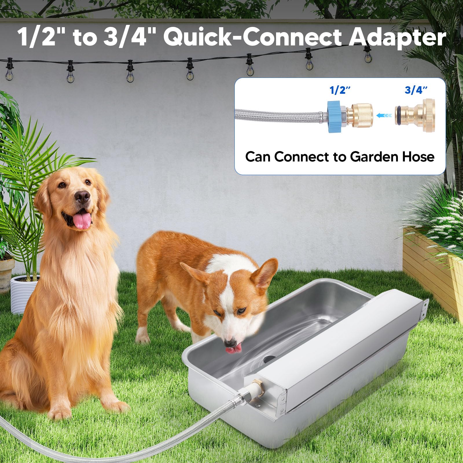 Automatic Water Dispenser for Dog, 6L Dog Water Bowl Dispenser, Large Stainless Steel Indoor/Outdoor Water Feeder Suitable for D