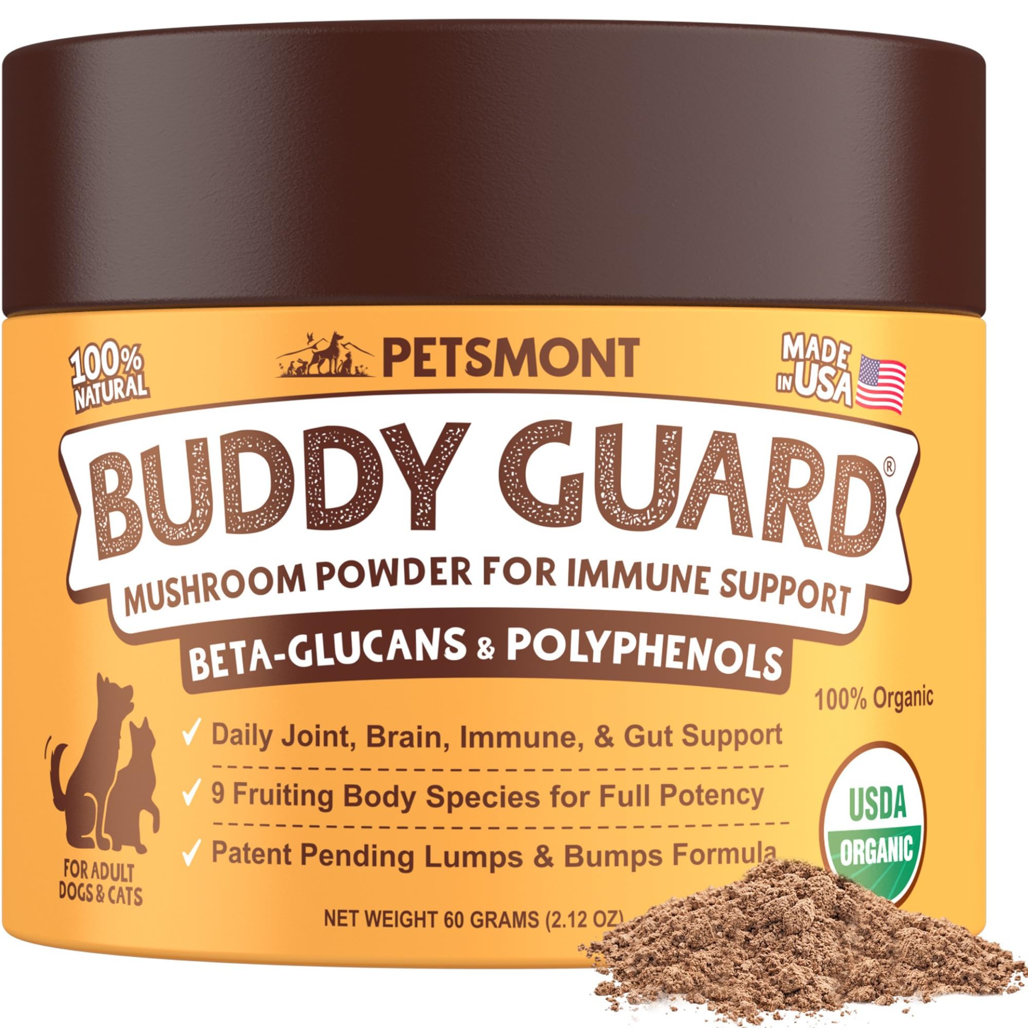 Petsmont Buddy Guard for Lumps and Bumps, Lipoma for Dogs & Cats, Patent Pending Organic 8 Mushroom Powder Blend Natural Dog Pro