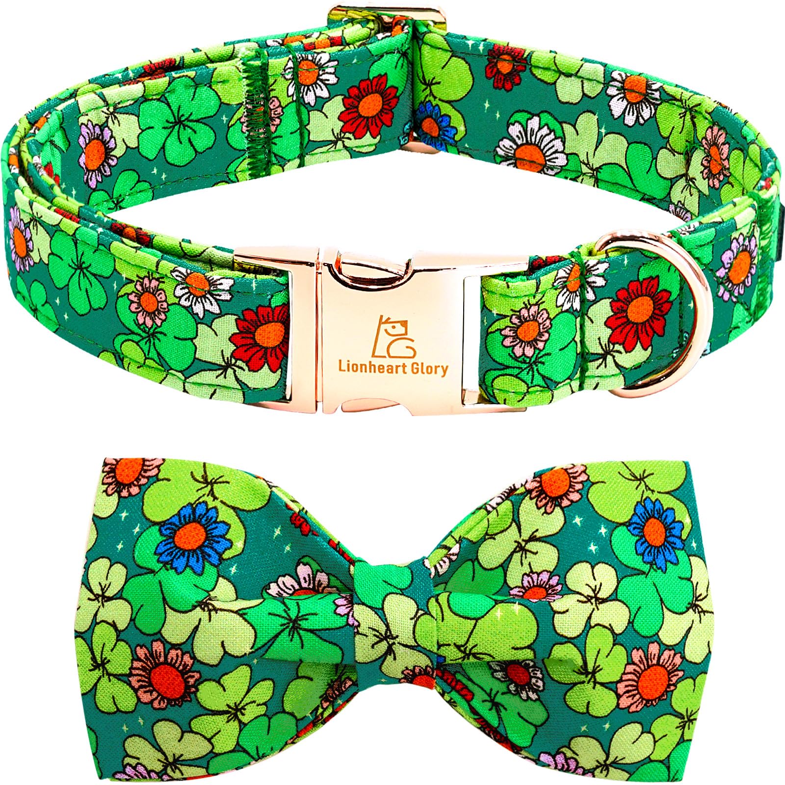 Lionheart Glory St.Patrick'S Day Dog Collar-Lucky Clover Shamrock Dog Bow Collar For Large Dogs Spring Green Trefoil Collars Wit