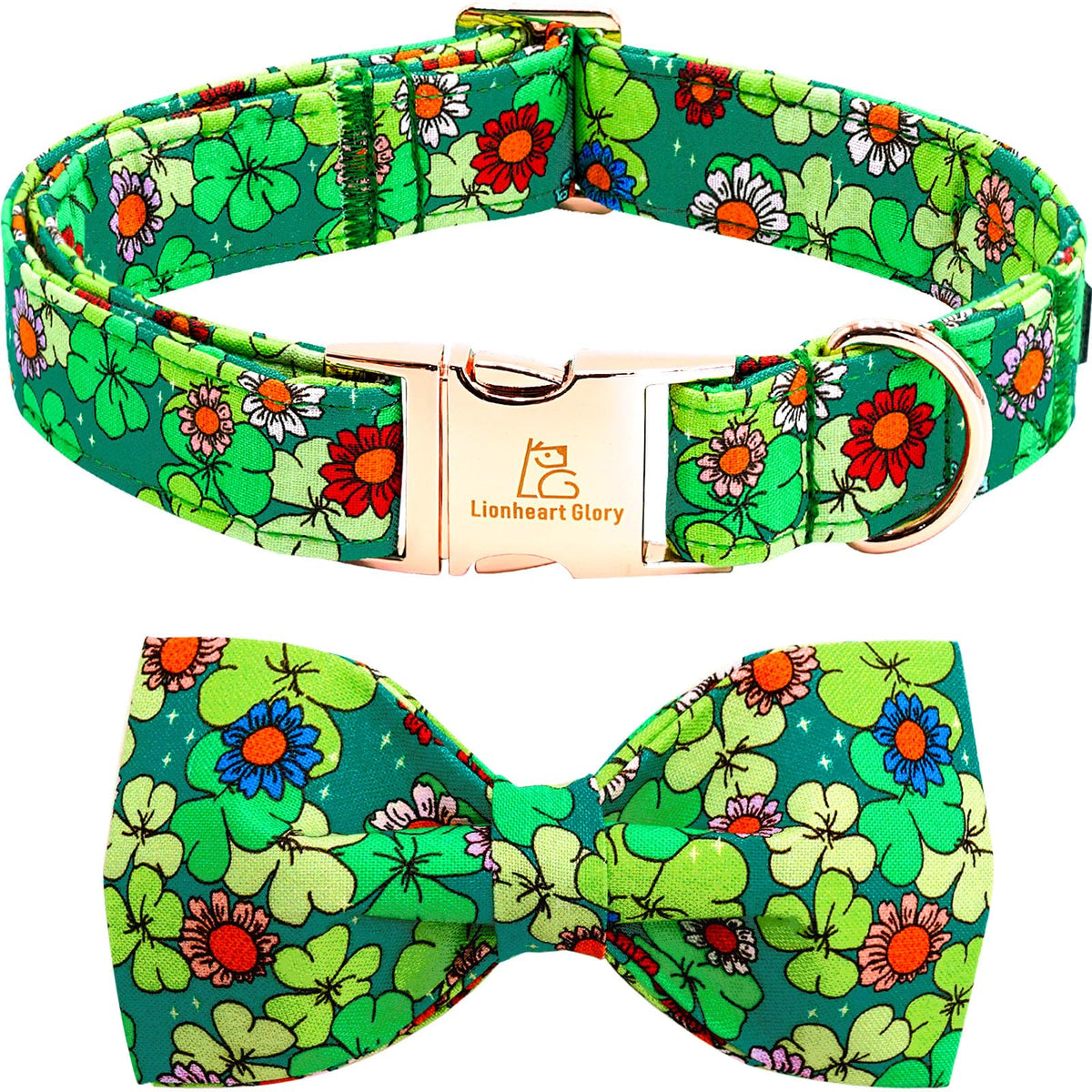 Lionheart Glory St.Patrick'S Day Dog Collar-Lucky Clover Shamrock Dog Bow Collar For Large Dogs Spring Green Trefoil Dog Collar 
