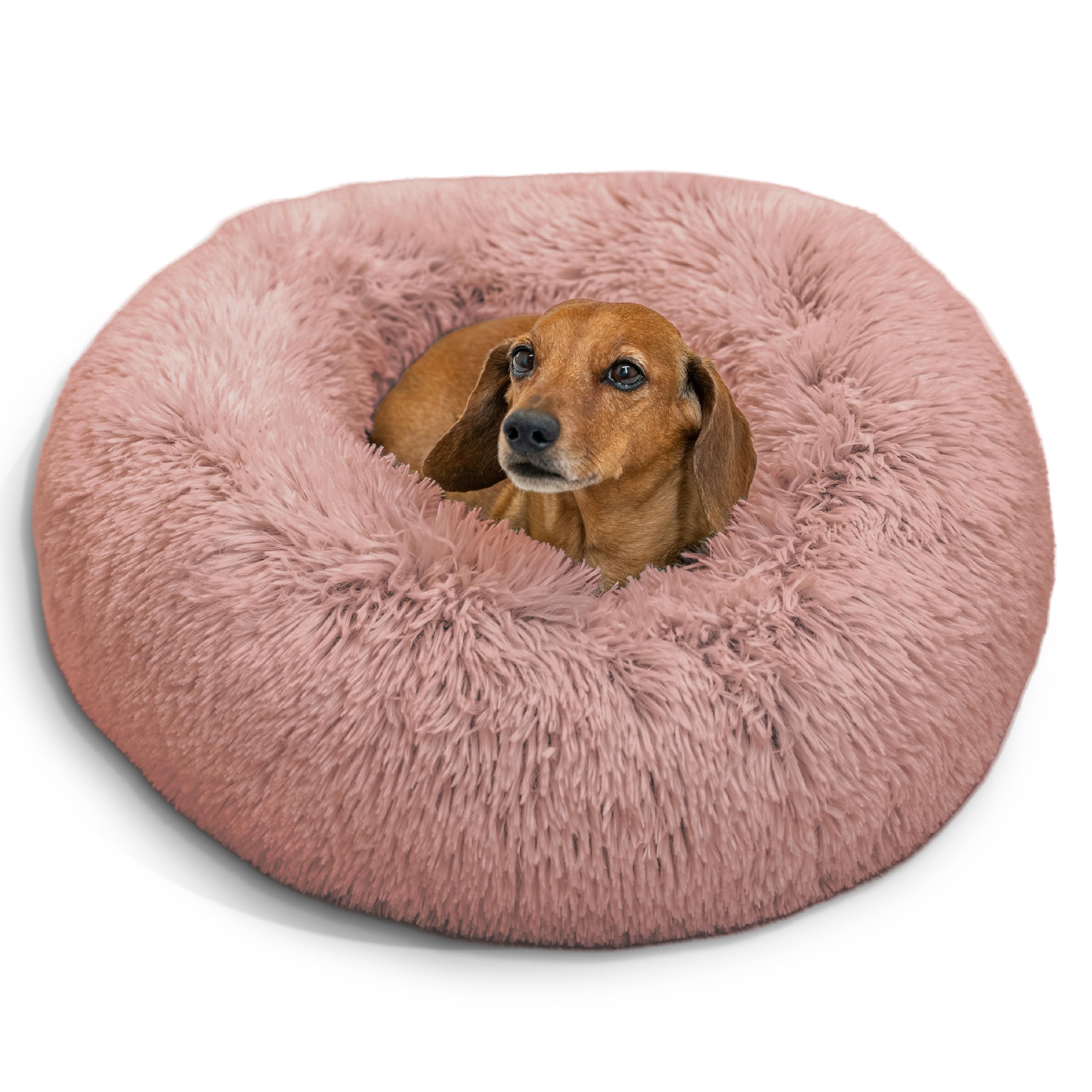 Best Friends By Sheri The Original Calming Donut Dog And Cat Bed In Shag Fur, Dusty Rose, Small, 23X23