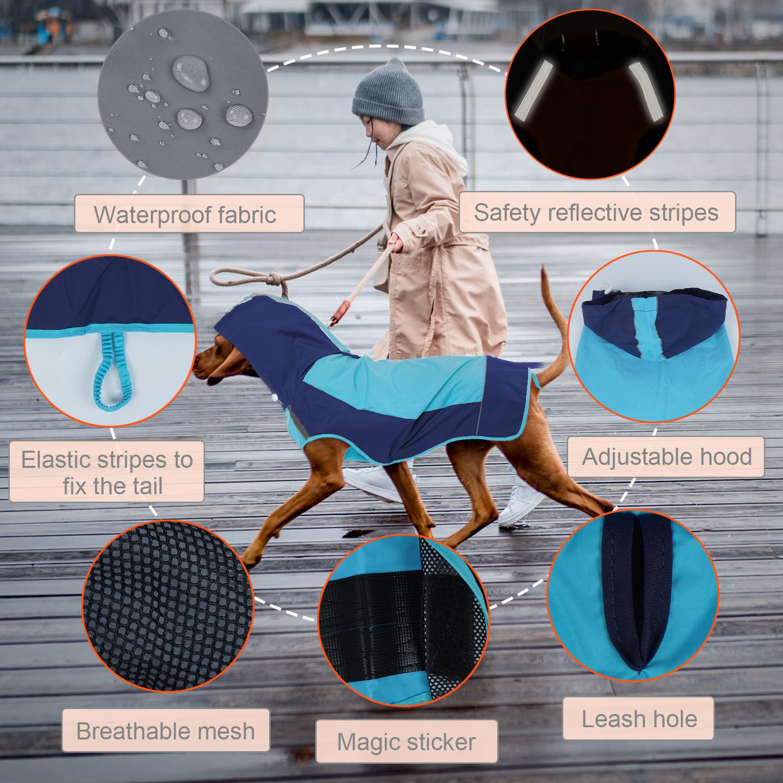 Iecoii Dog Raincoats For Large Dogs,Waterproof Large Doggy Rain Jacket With Hood,Reflective Breathable Pet Rain Coat With Hood,I