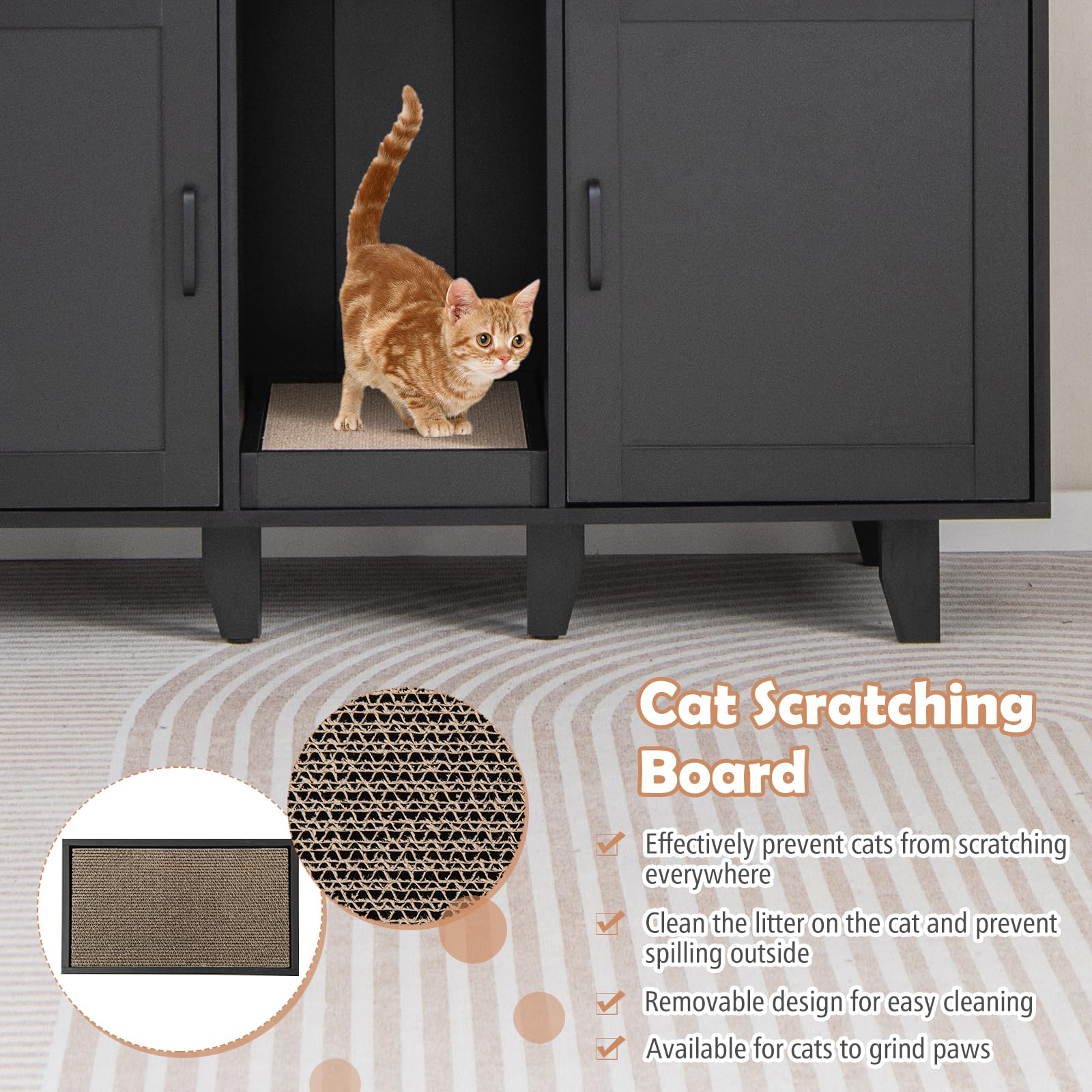 Petsite Litter Box Enclosure For 2 Litter Boxes, Hidden Cat Washroom Tv Stand End Table With 2 Cabinet, Scratching Board, Indoor Cat Litter Furniture (Rustic Brown)