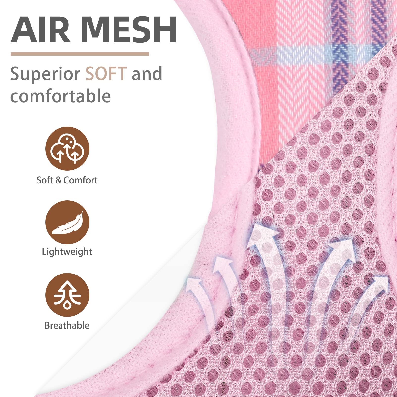 Pupteck Adjustable Dog Harness Collar And Leash Set Step In No Pull Pet Harness For Small Medium Dogs Puppy And Cats Outdoor Walking Running, Soft Mesh Padded Reflective Vest Harnesses, Pink Xl