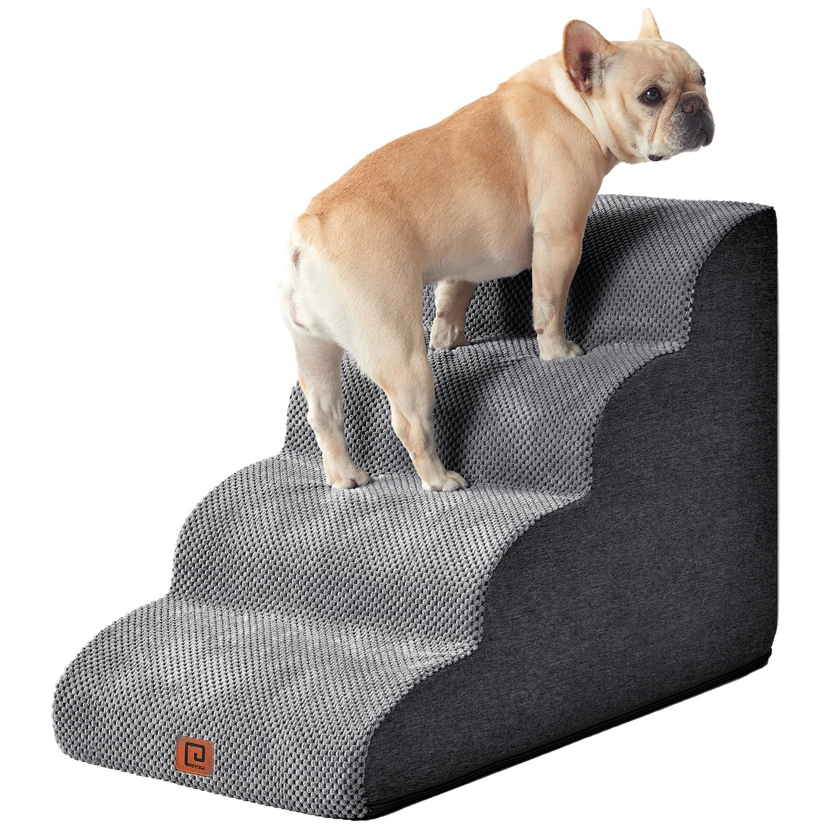 Eheyciga Curved Dog Stairs Ramp For High Beds 19.7' H, 4-Step Dog Steps For Small Dogs And Cats, Pet Stairs For High Bed Climbing, Non-Slip Balanced Pet Step Indoor, Grey