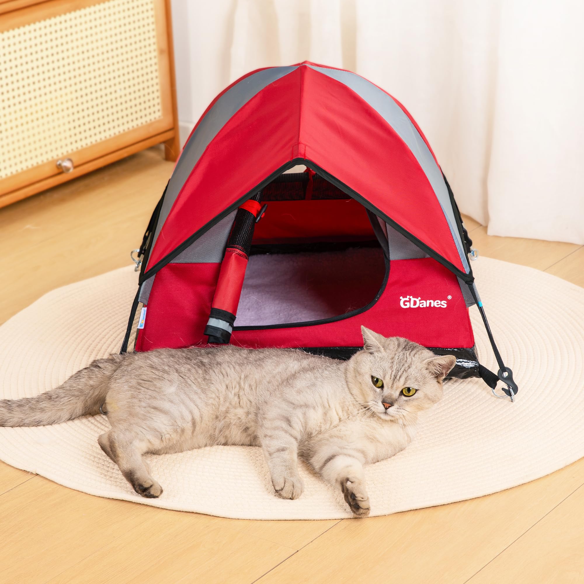 Gdanes Cat House Portable Indoor/Outdoor Red Cat Tent For Cats And Small Dogs With Soft Pad