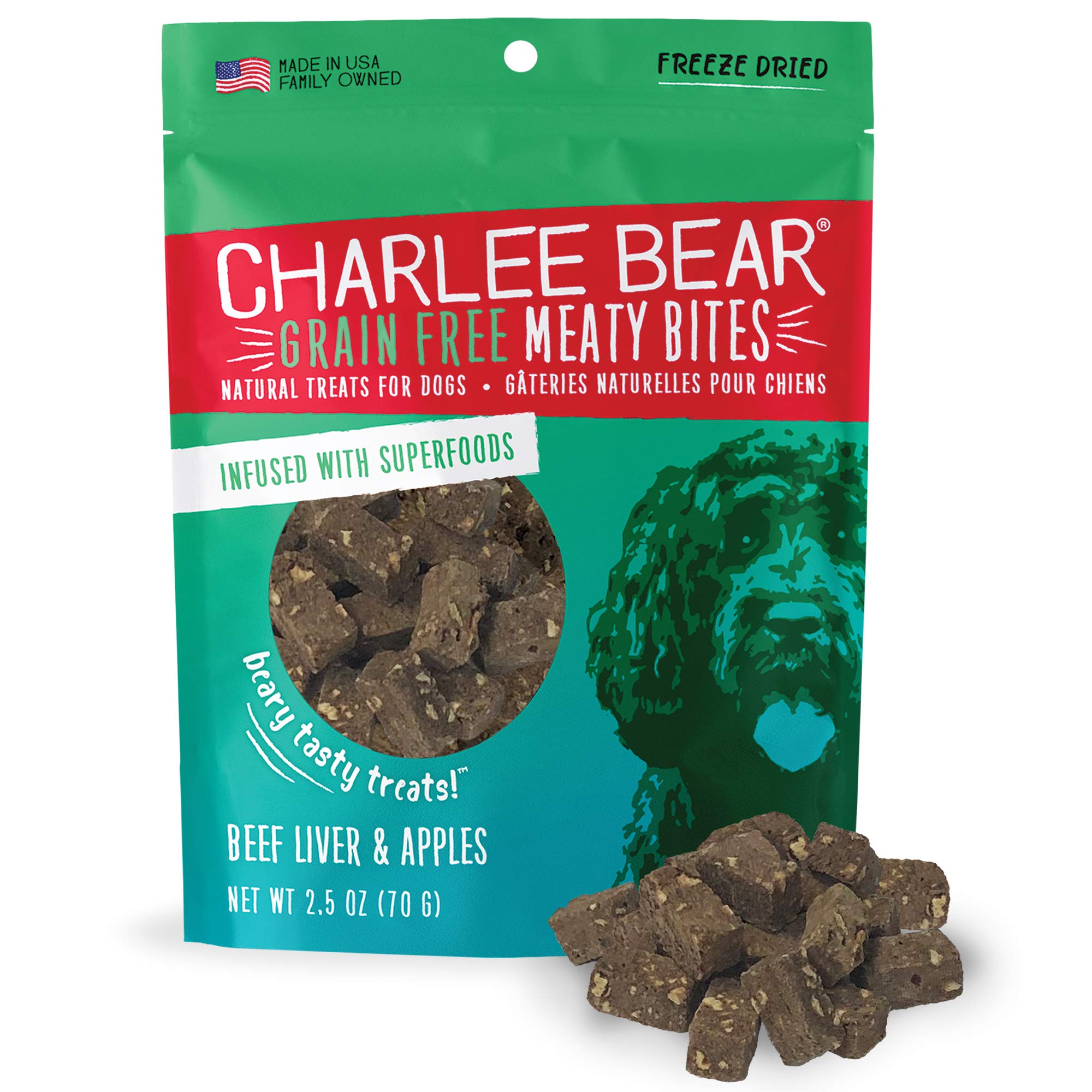 Charlee Bear Meaty Bites Dog Treats, Beef Liver & Apples, 2.5oz