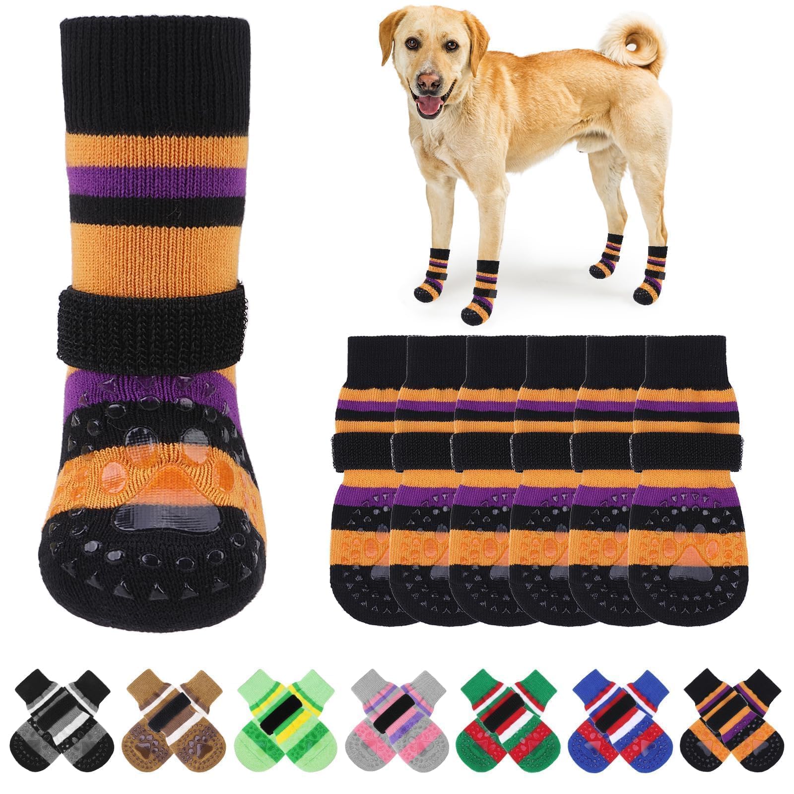 KOOLTAIL Thanksgiving Dog Outfit Anti Slip Dog Socks to Prevent Licking Paws with Grippers, 3 Pairs Paw Protector for Dogs, Doub
