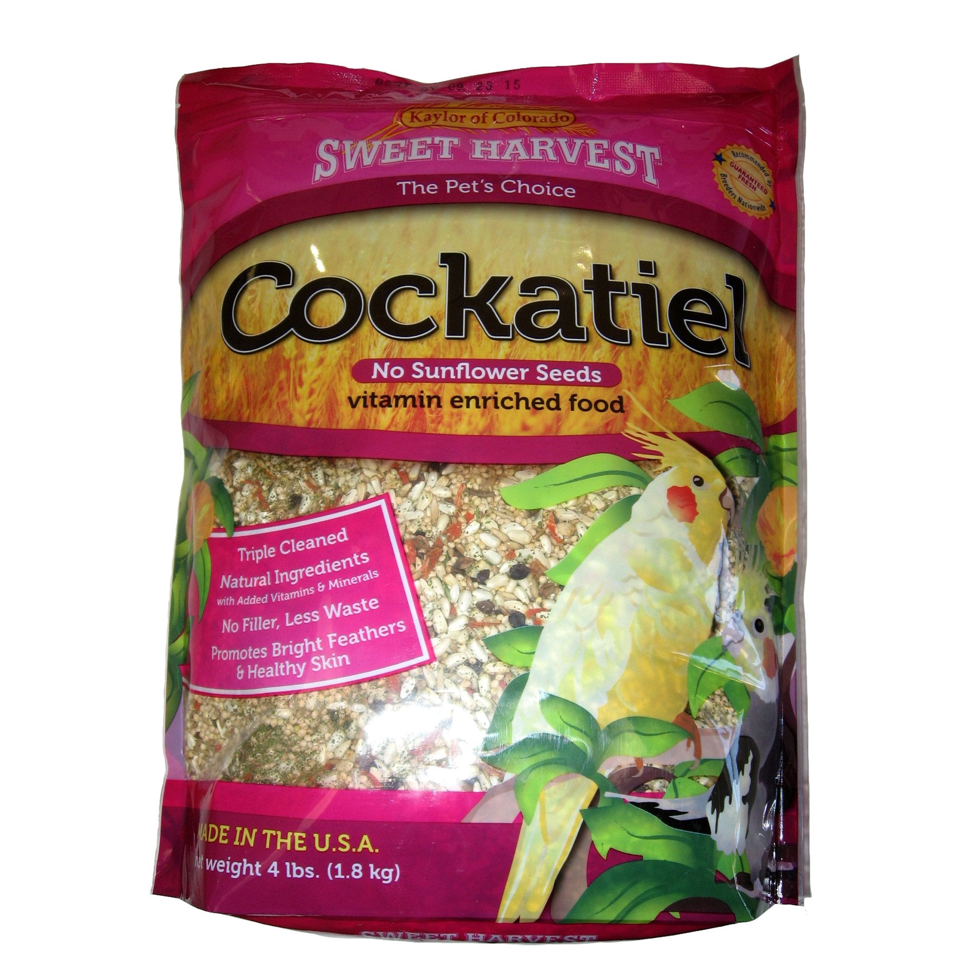 Sweet Harvest Cockatiel Bird Food (No Sunflower Seeds), 4 lbs Bag - Seed Mix for Cockatiels