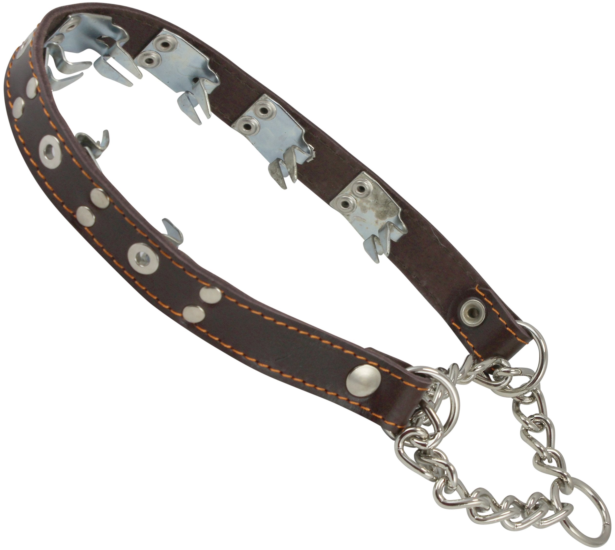 Dogs My Love Training Genuine Leather Pinch Martingale Dog Collar Studded 4Mm Link Brown 3 Sizes (21.5'-25')