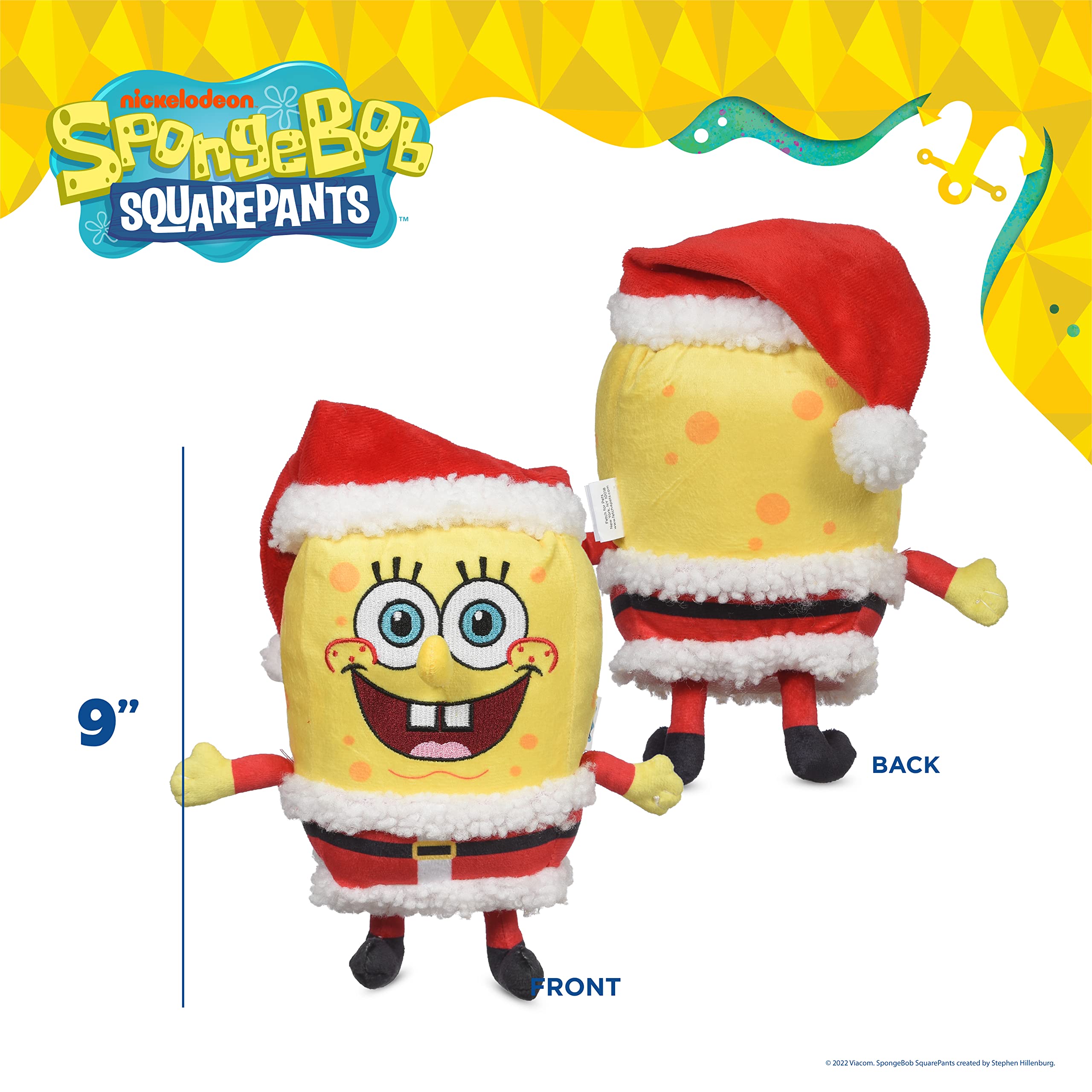 Spongebob Squarepants For Pets Holiday 9” Figure Plush Dog Toys With Squeaker | Dog Toys For Spongebob Fans | Squeaky Dog Toys, Spongebob Santa Toy, Dog Plush Toy