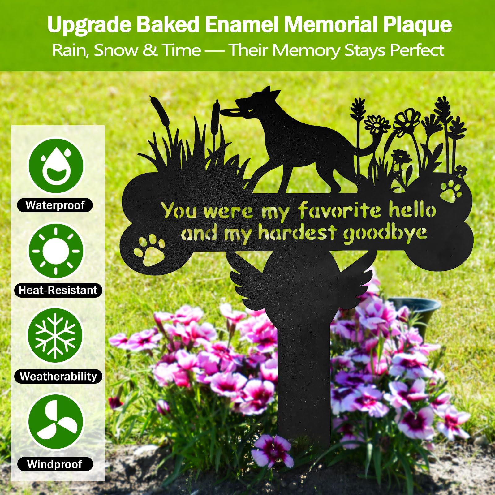 Dog Grave Markers, 12''X 14'' Metal Baked Enamel Memorial Dog Stake For Pet Headstone Decorations, Waterproof Pets Cemetery Plaq